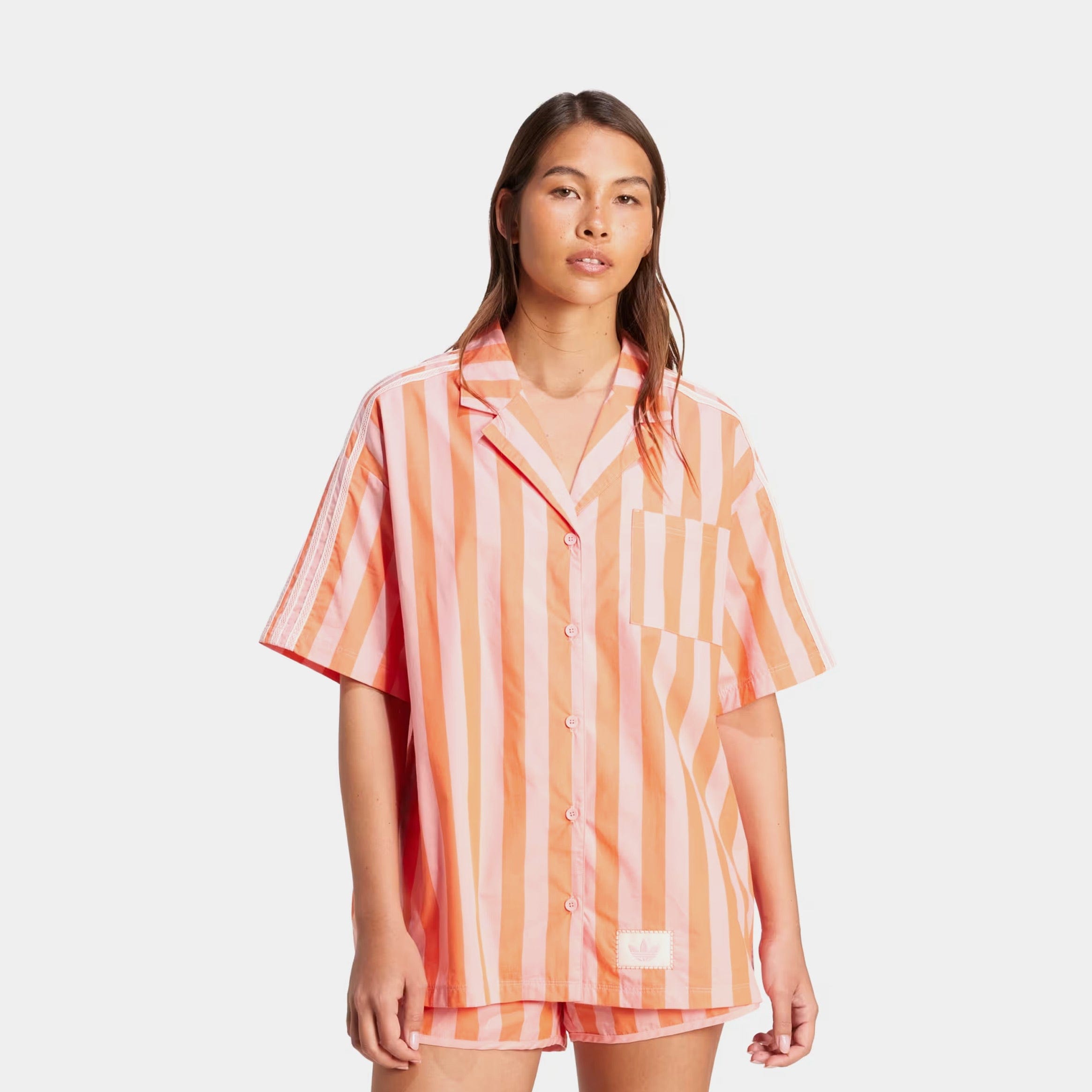 adidas Summer Glow Resort Womens Short Sleeve Shirt (Pink/Orange)