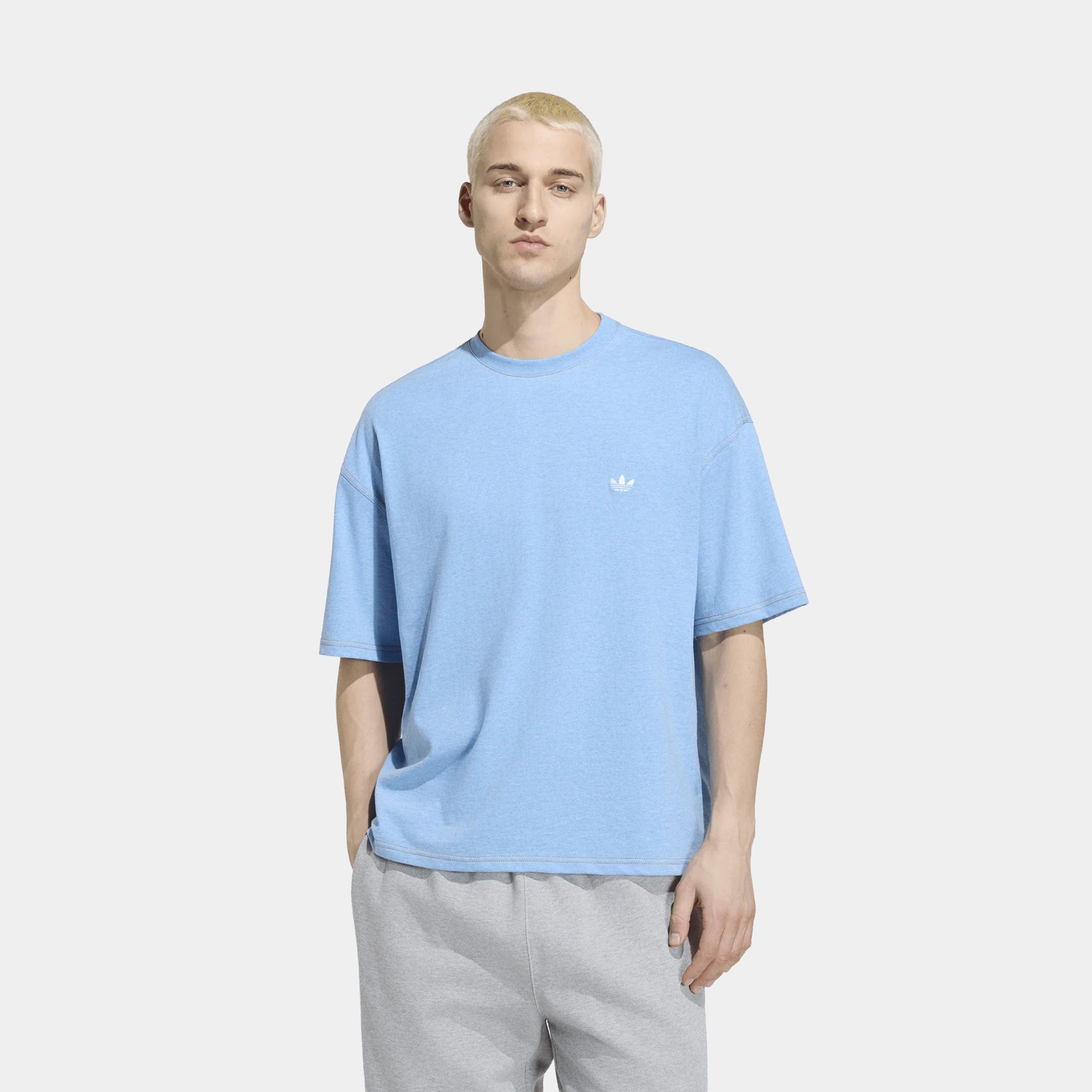 adidas Trefoil Essentials Melange Loose Cropped Mens Short Sleeve Shirt (Light Blue Mel)