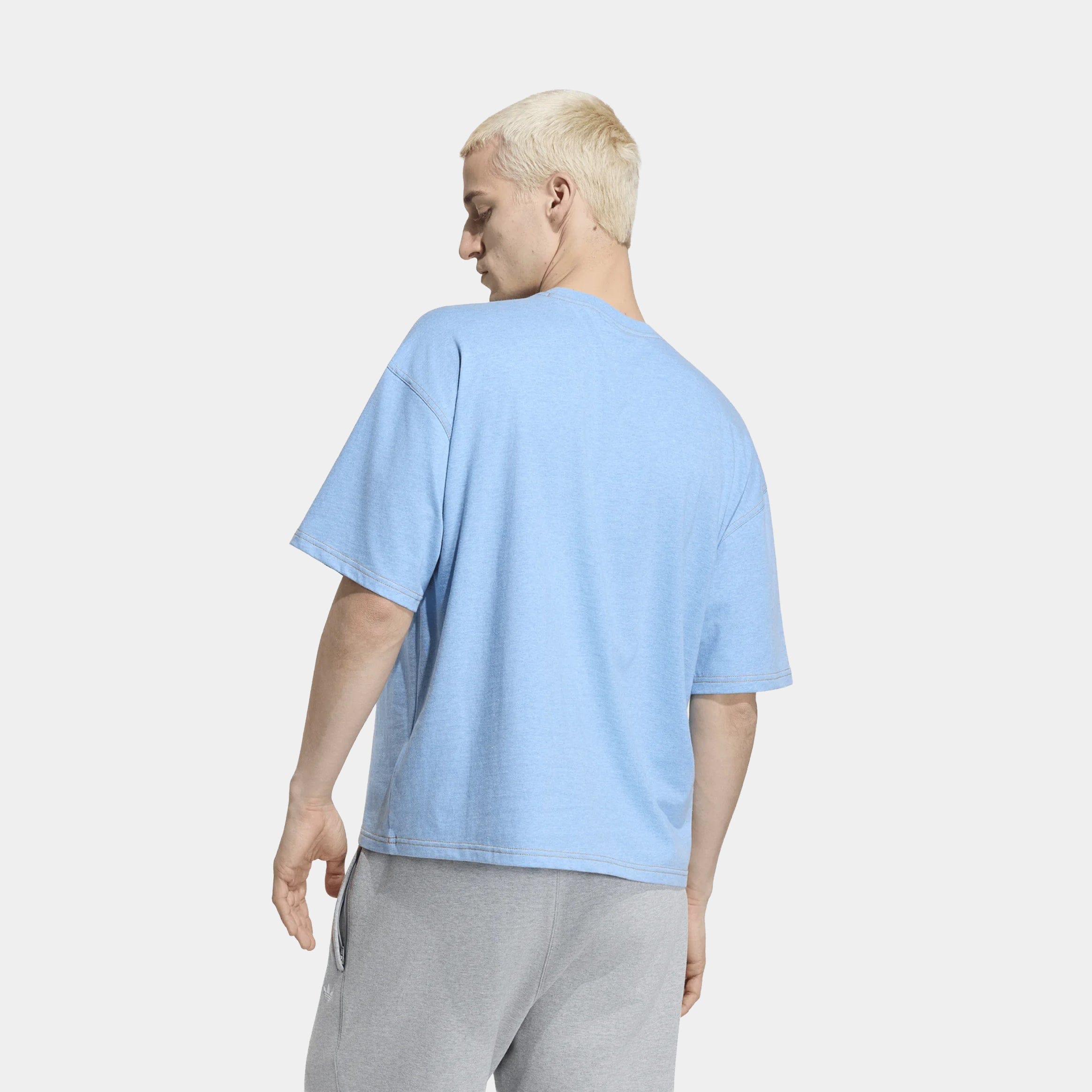 adidas Trefoil Essentials Melange Loose Cropped Mens Short Sleeve Shirt (Light Blue Mel)