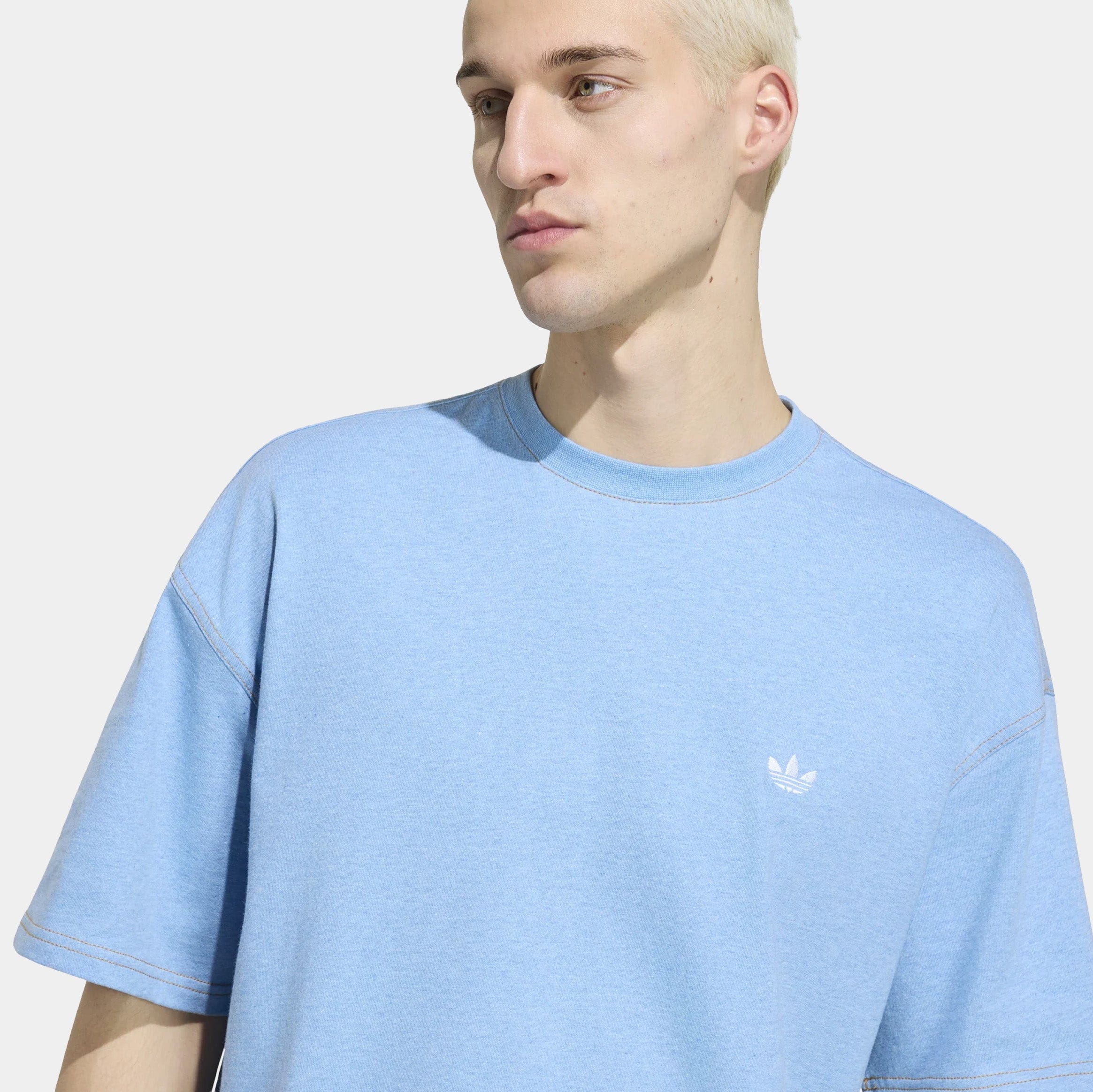 adidas Trefoil Essentials Melange Loose Cropped Mens Short Sleeve Shirt (Light Blue Mel)