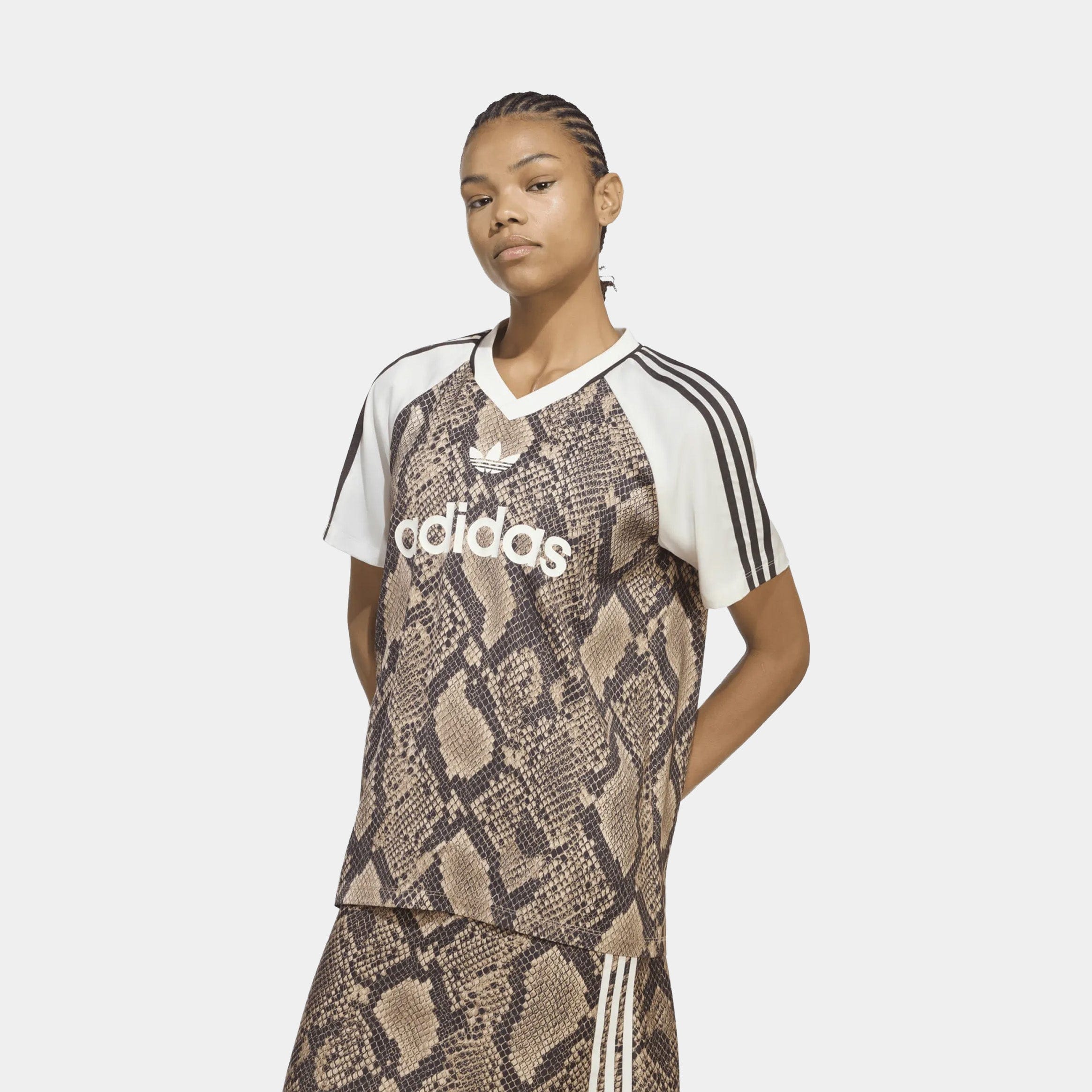 adidas Snake Print Satin Womens Jersey (Linen/Magic Beige)