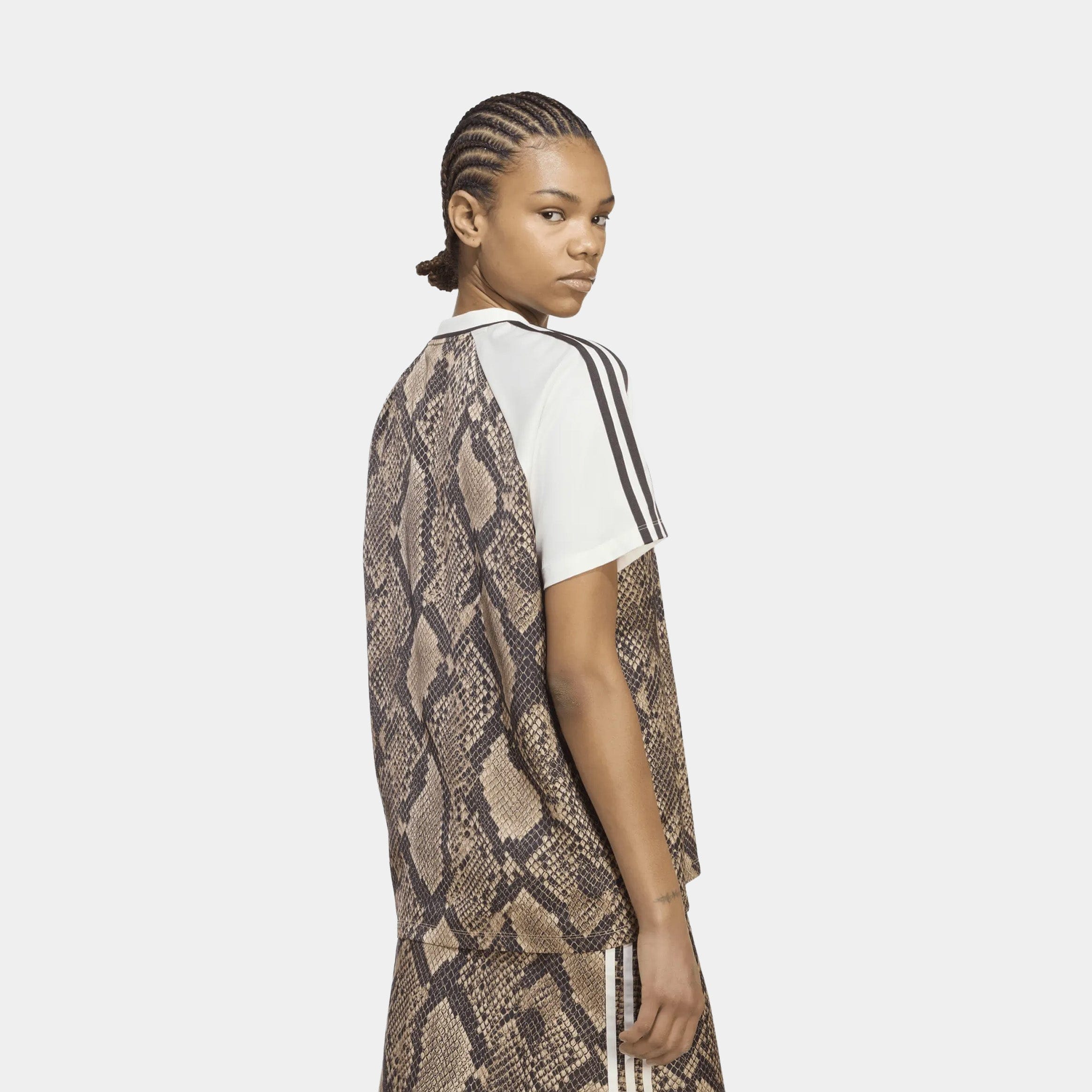 adidas Snake Print Satin Womens Jersey (Linen/Magic Beige)