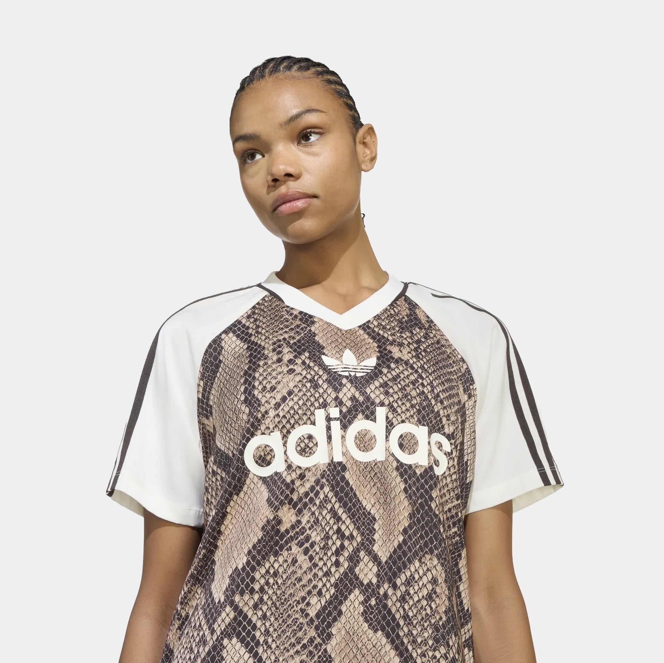 adidas Snake Print Satin Womens Jersey (Linen/Magic Beige)