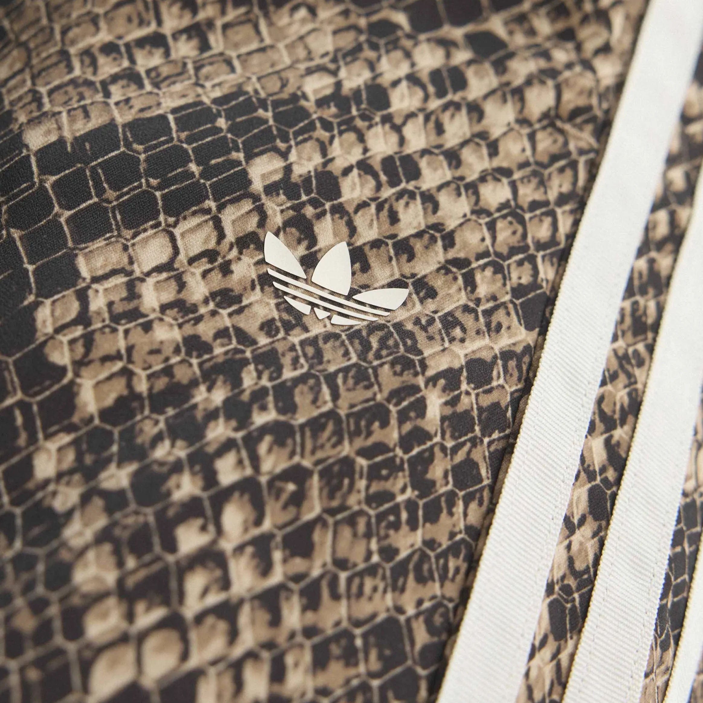 adidas Satin Snake Print Wide Leg Track Womens Pants (Linen/Magic Beige)