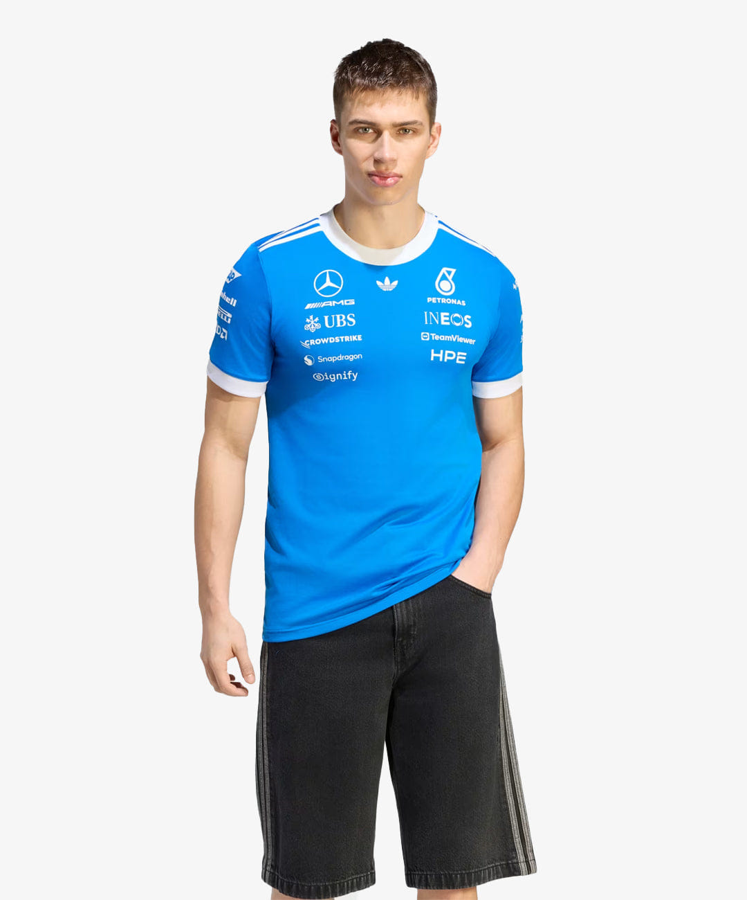 ADIDAS | MERCEDES - AMG PETRONAS FORMULA 1 TEAM BLUE WONDER DRIVER JERSEY { BLUE BIRD/WHITE