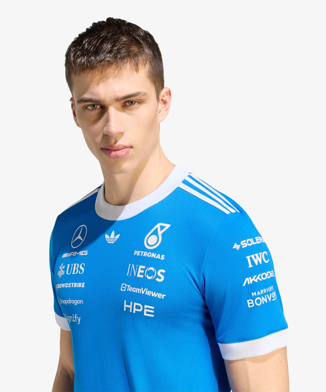 ADIDAS | MERCEDES - AMG PETRONAS FORMULA 1 TEAM BLUE WONDER DRIVER JERSEY { BLUE BIRD/WHITE