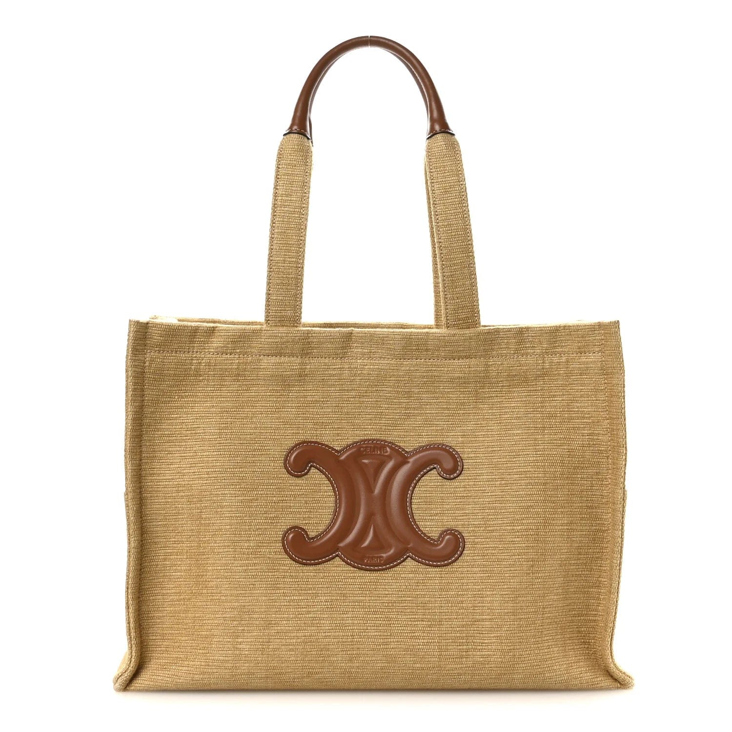 CELINE Triomphe Large Cabas Thaïs Natural Canvas and Tan Calfskin Bag