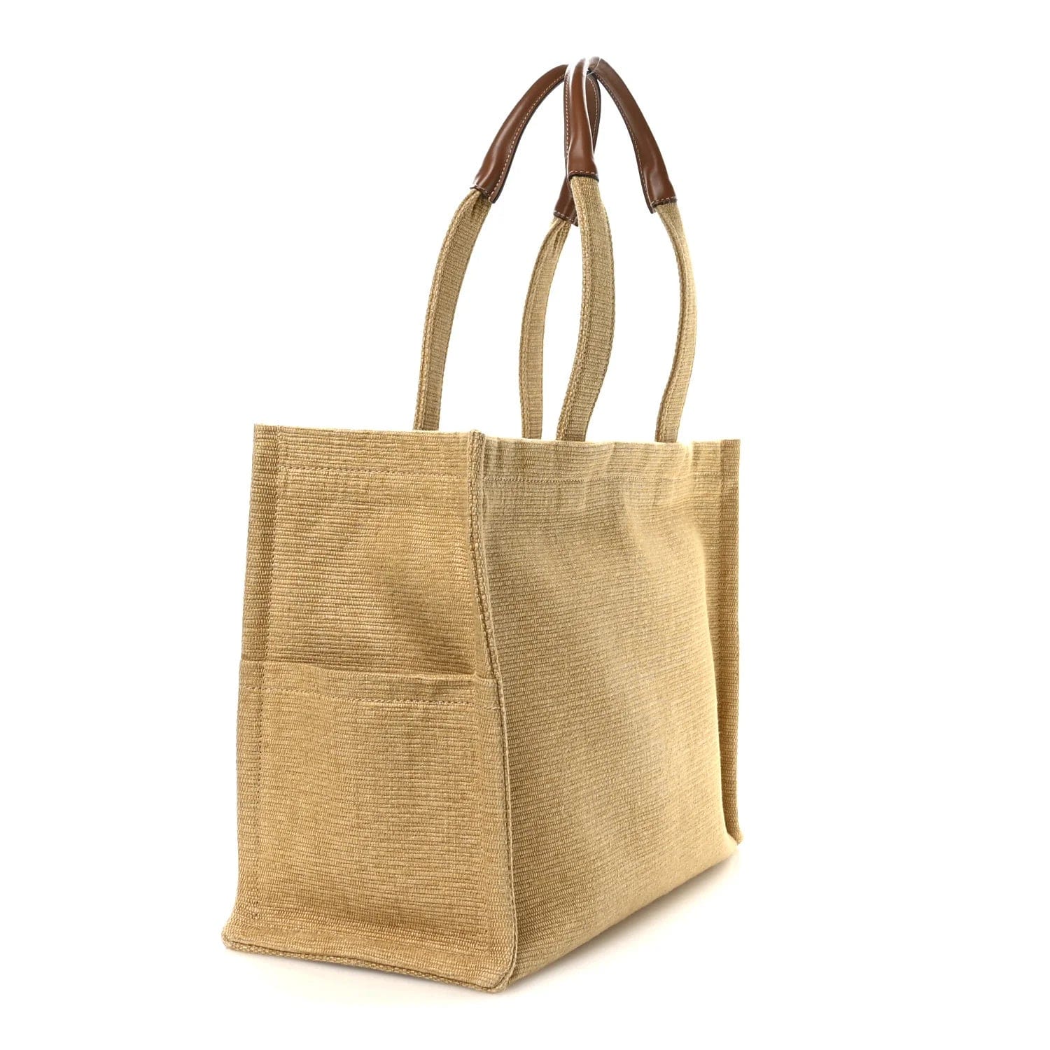 CELINE Triomphe Large Cabas Thaïs Natural Canvas and Tan Calfskin Bag