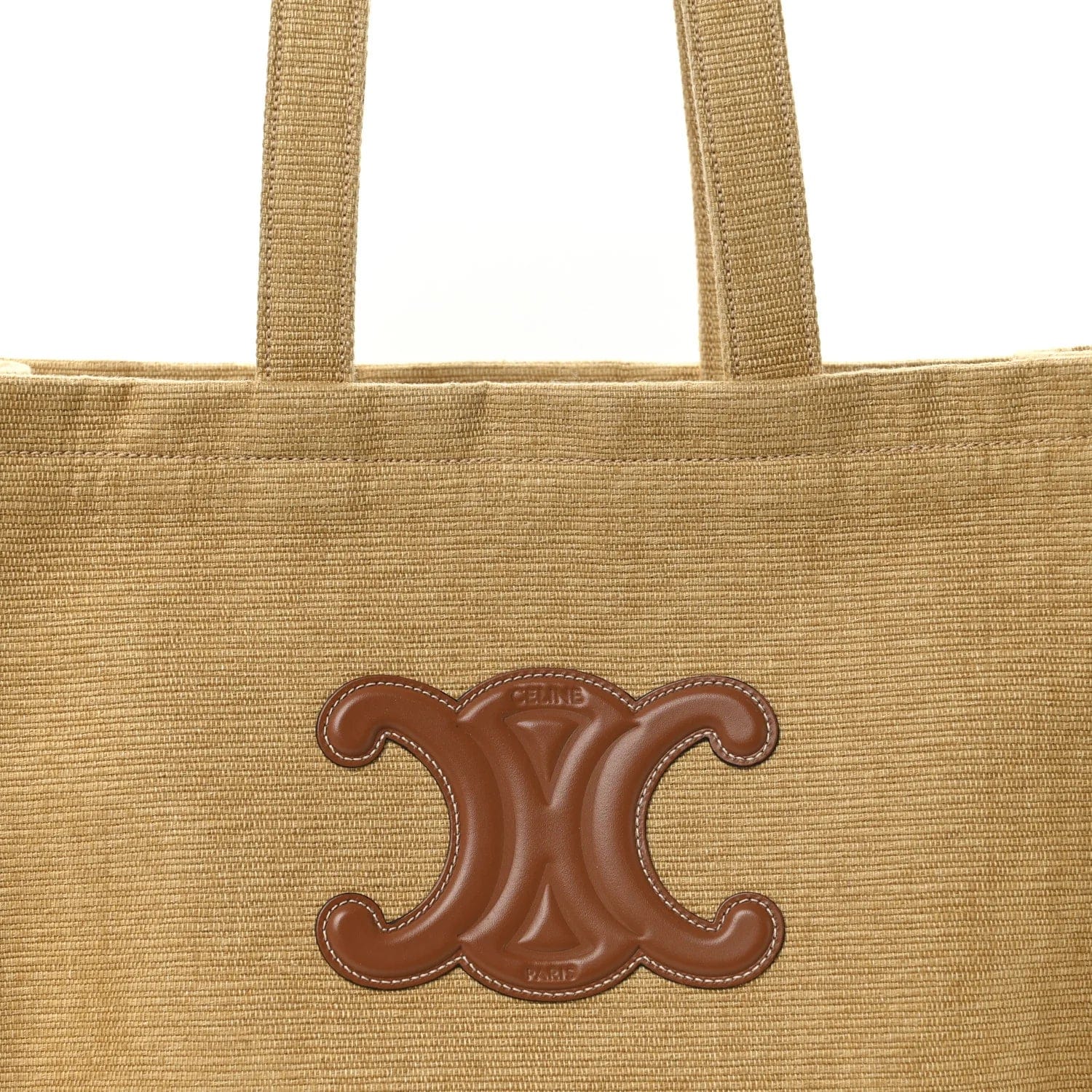 CELINE Triomphe Large Cabas Thaïs Natural Canvas and Tan Calfskin Bag