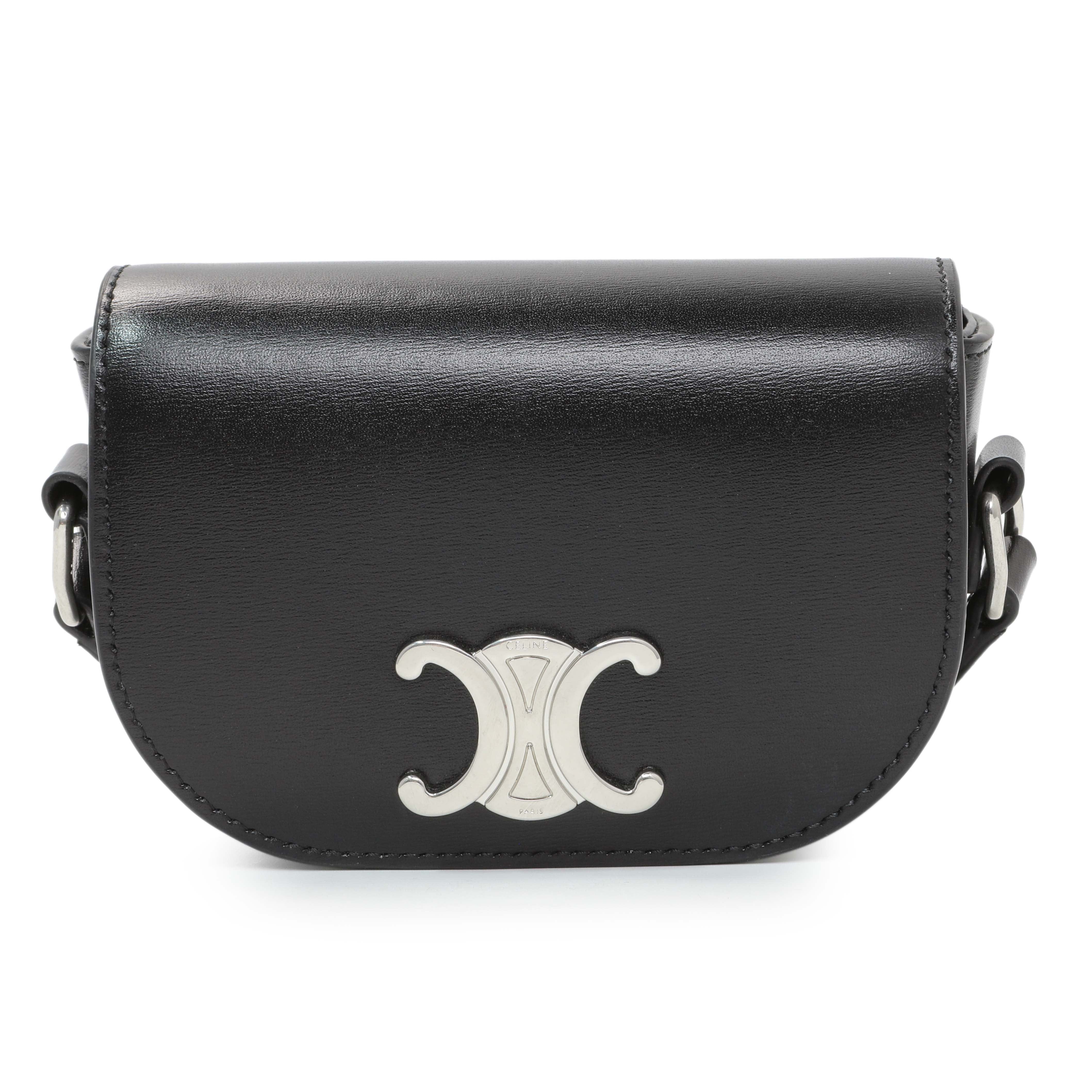 Celine Black Shiny Calfskin Nano Triomphe Besace