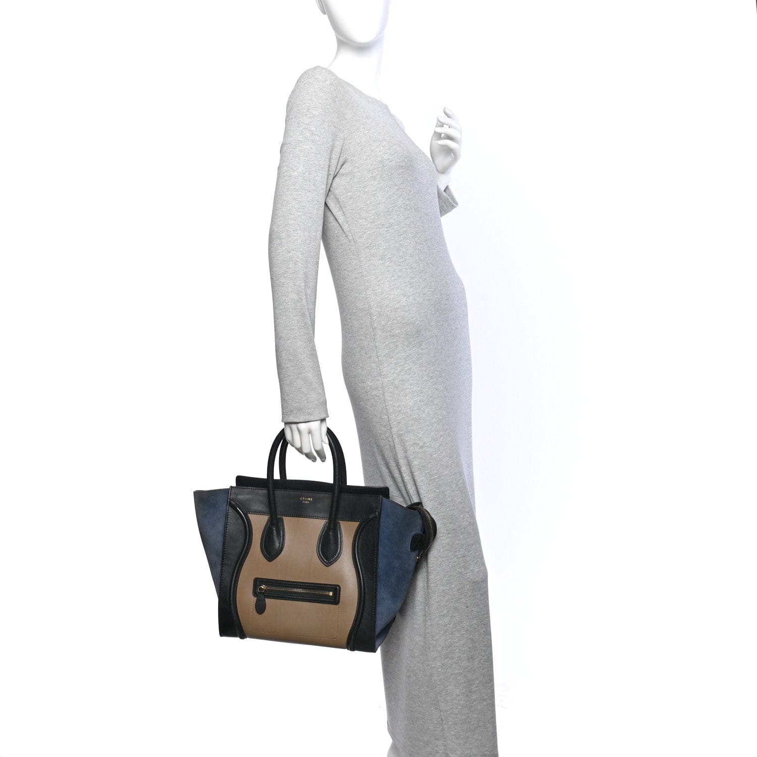 Celine Smooth Calfskin Suede Mini Tri - Color Luggage Beige