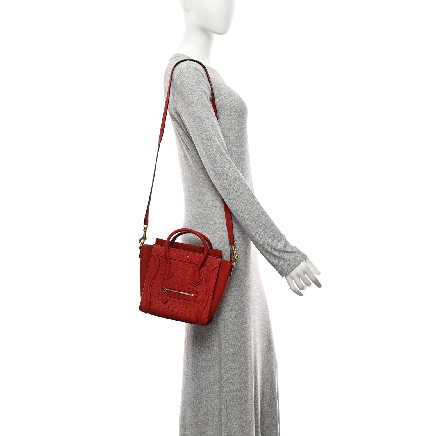 Celine Drummed Calfskin Nano Luggage Red
