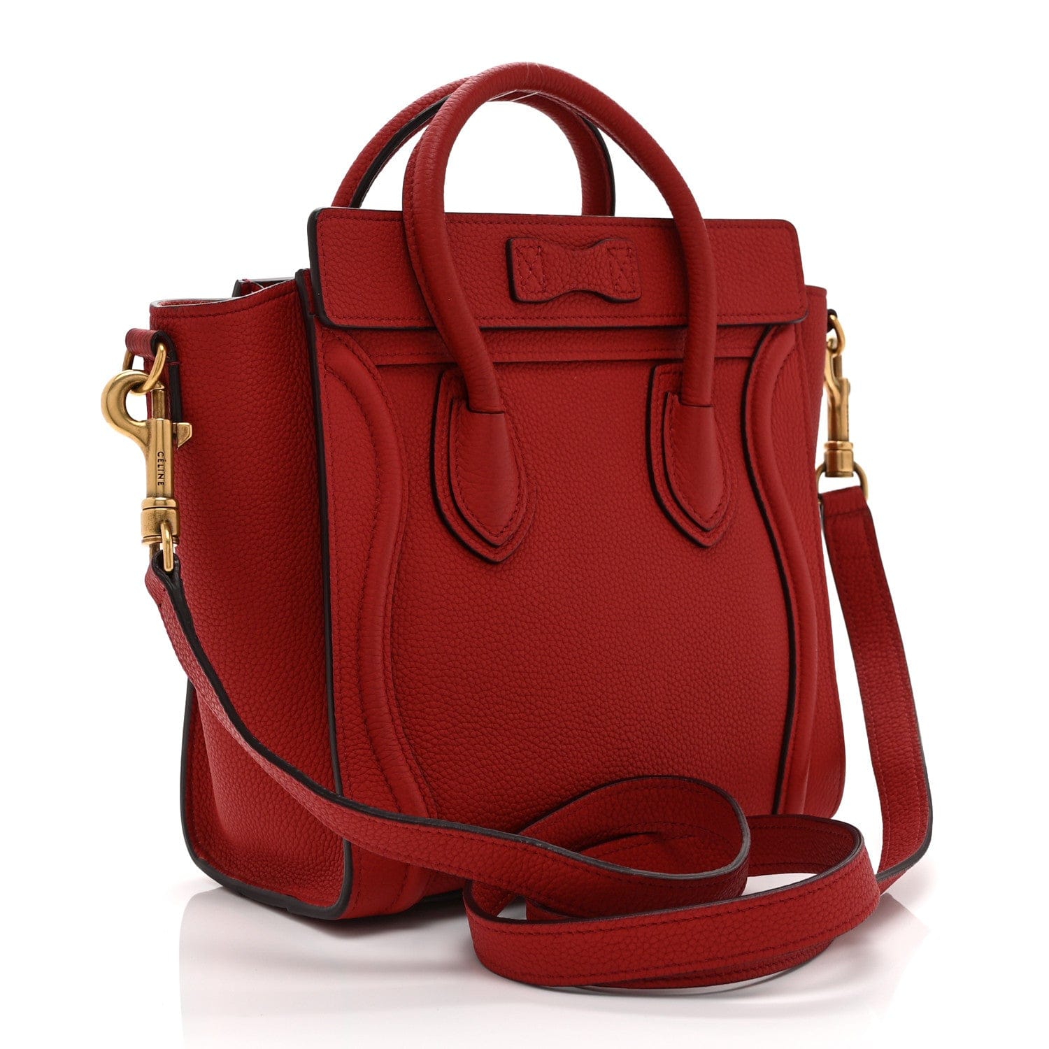 Celine Drummed Calfskin Nano Luggage Red
