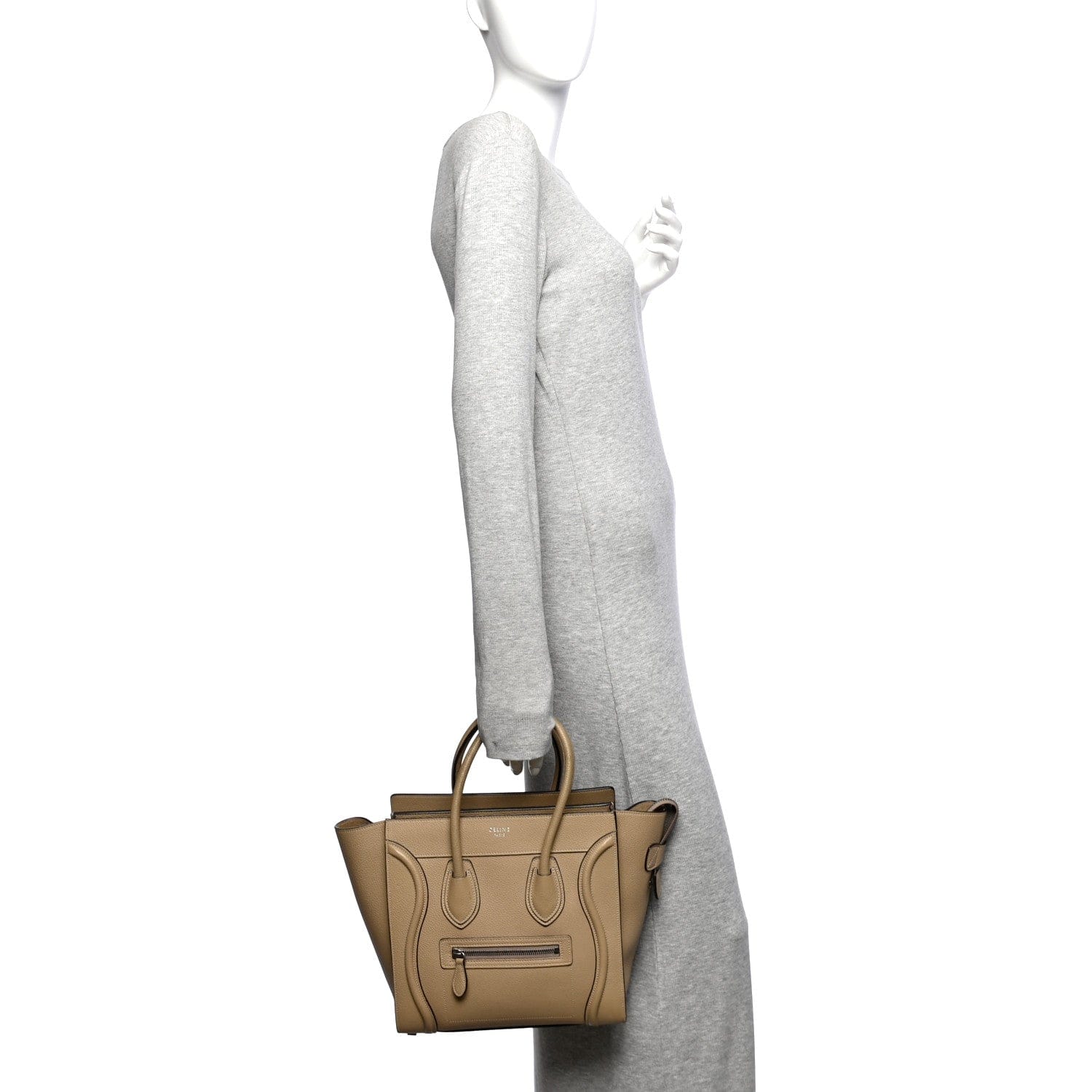 Celine Drummed Calfskin Micro Luggage Dune