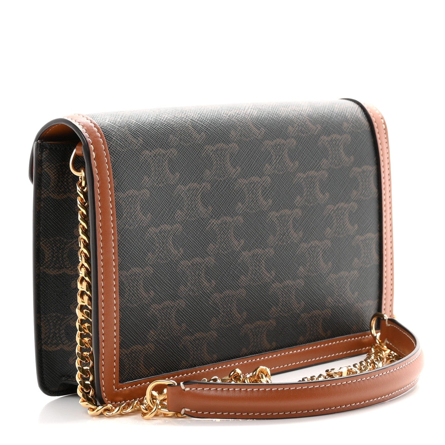 Celine Triomphe Canvas Calfskin Margo Wallet on Chain Tan