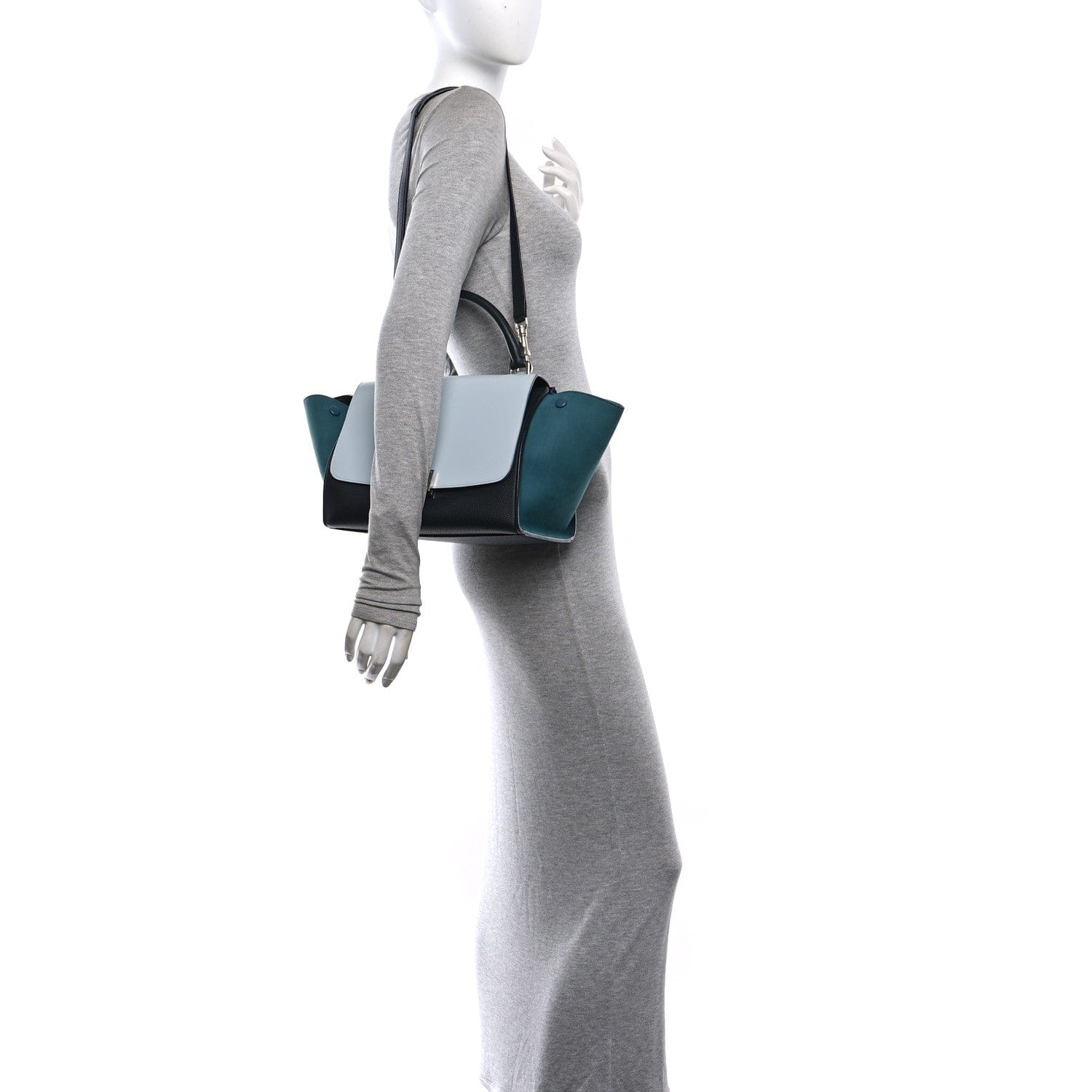 Celine Spazzolato Calfskin Nubuck Small Tri - color Trapeze Blue