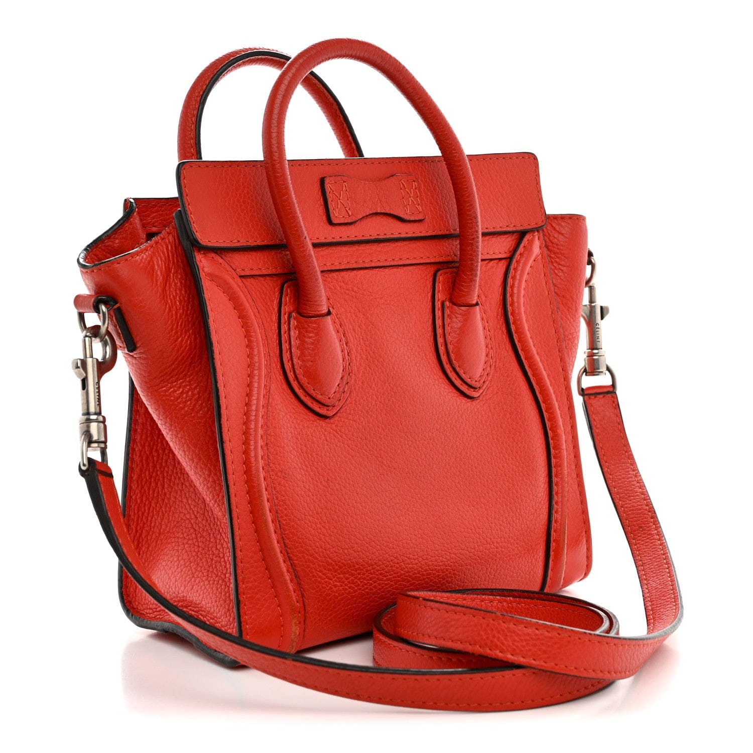Celine Drummed Calfskin Nano Luggage Vermillion