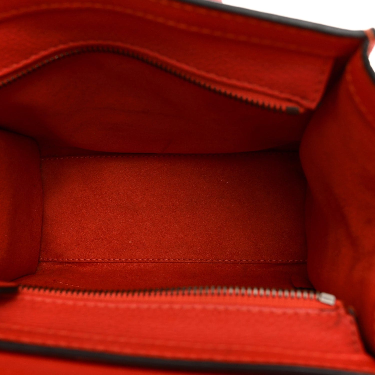 Celine Drummed Calfskin Nano Luggage Vermillion
