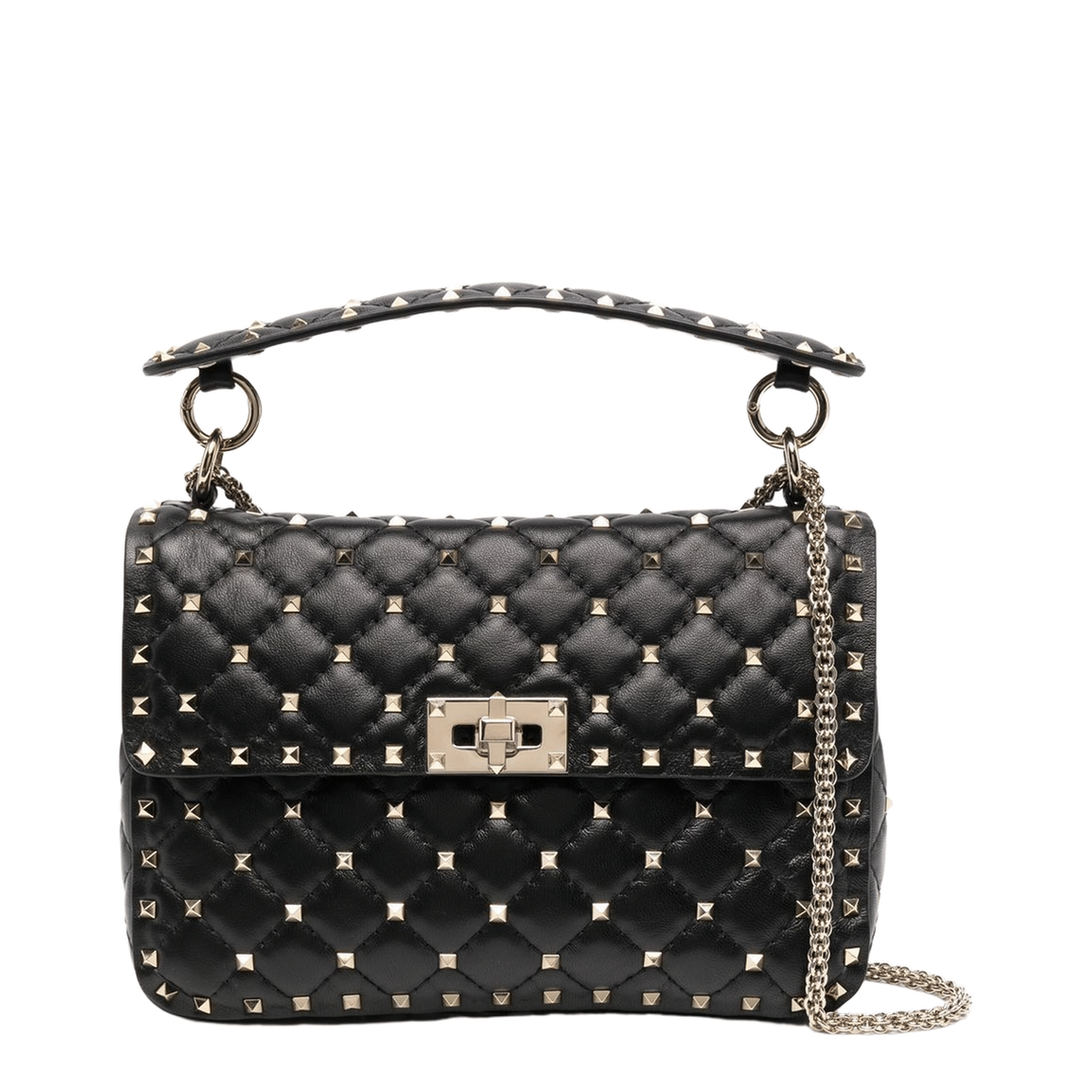 Valentino Rockstud Spike Medium Quilted Nappa Shoulder Bag - Black