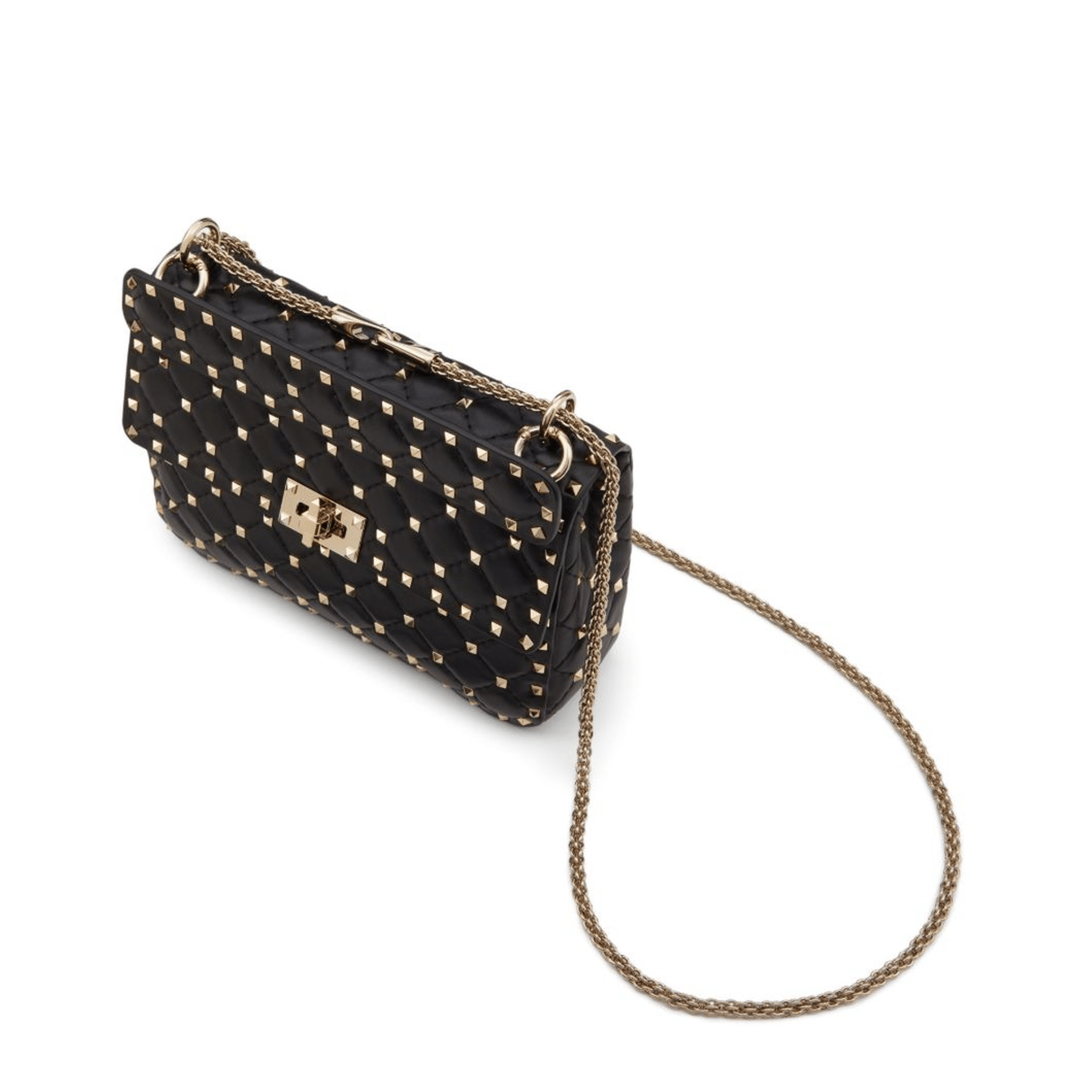 Valentino Rockstud Spike Medium Quilted Nappa Shoulder Bag - Black