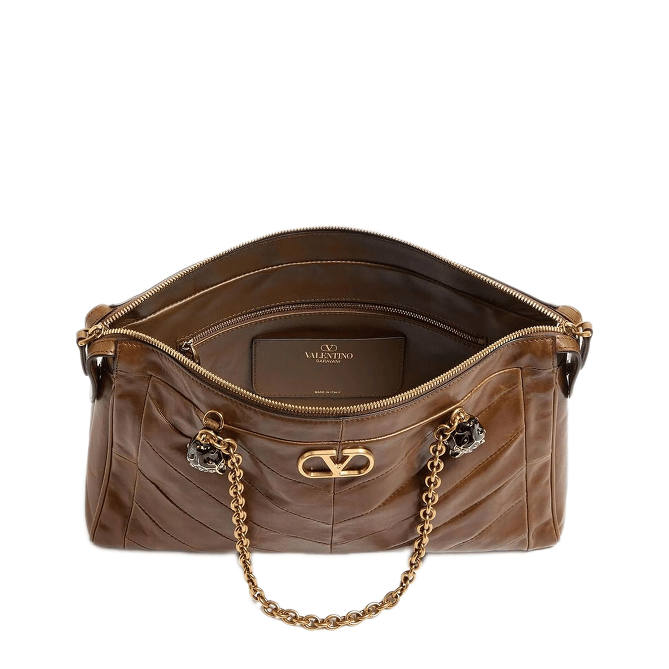 Valentino Panthea Nappa Leather Shoulder Bags - Brown
