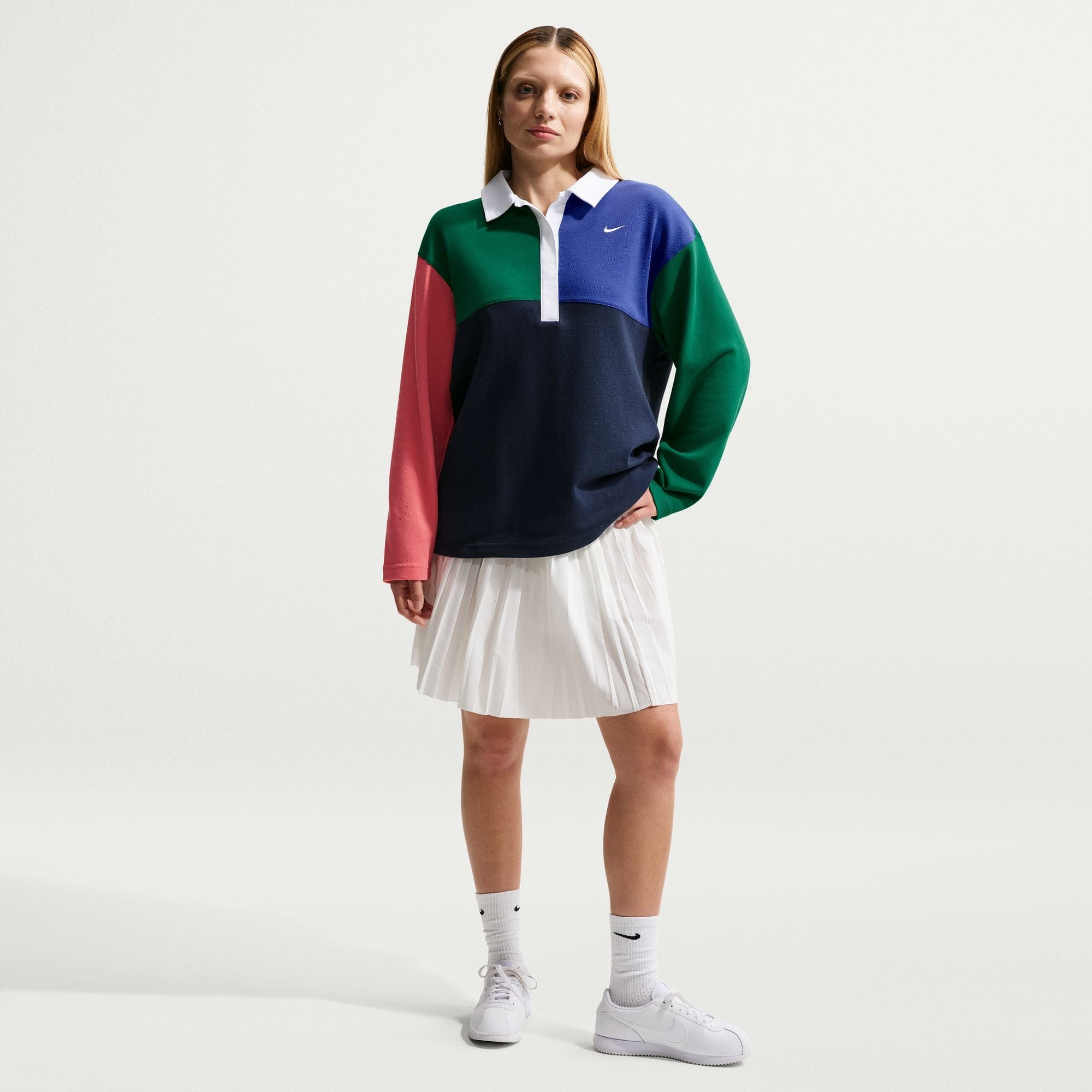 Nike Womens Nike Sportswear Oversized Long - Sleeve Polo Shirt Midnight Navy