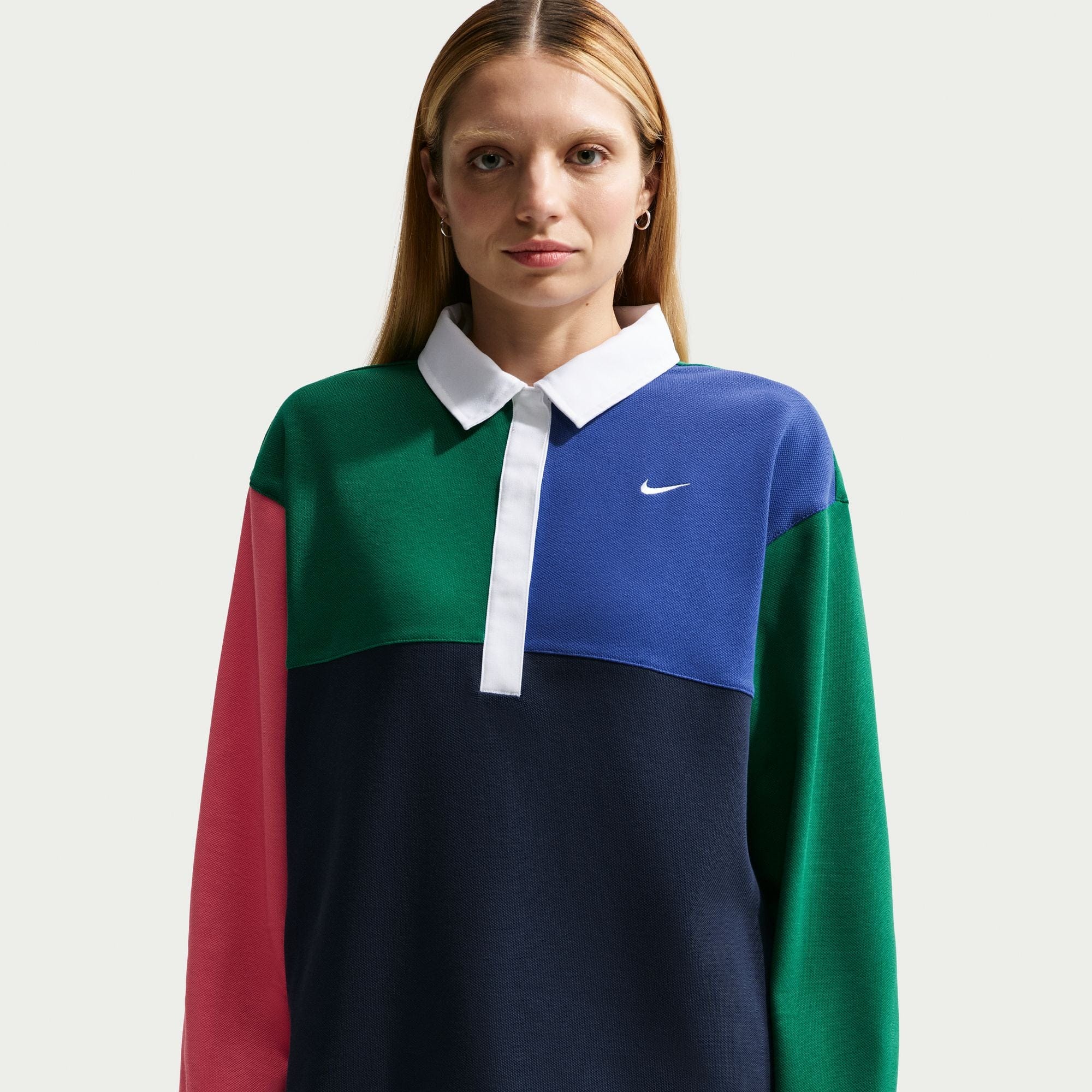 Nike Womens Nike Sportswear Oversized Long - Sleeve Polo Shirt Midnight Navy
