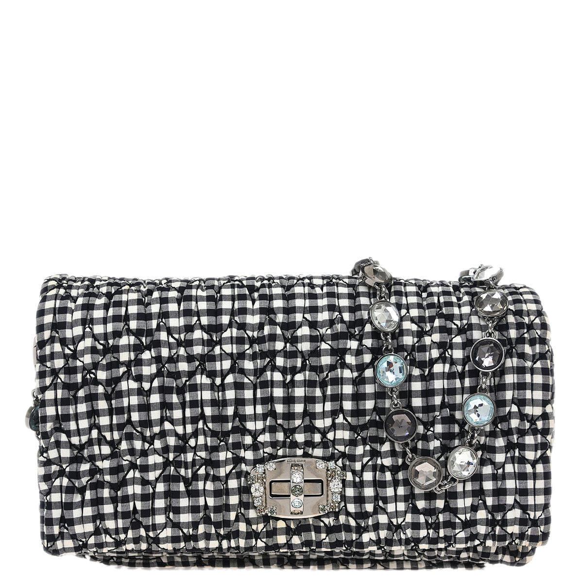 Miu Miu Black White Matelasse Bijou Chain Shoulder Bag