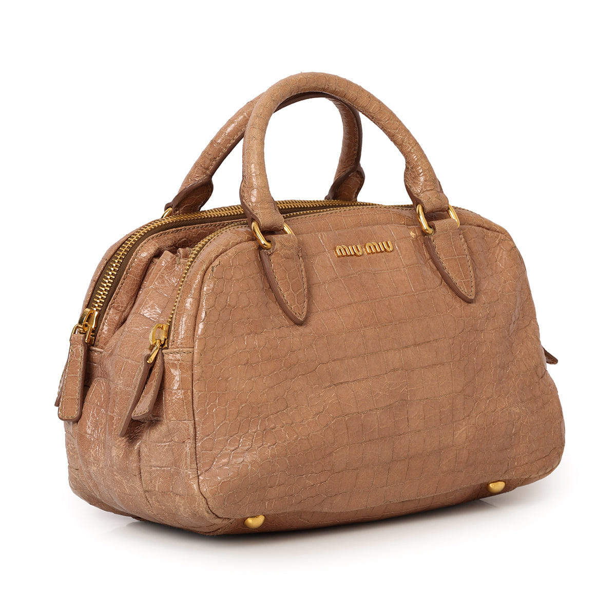 Miu Miu Calfskin Crocodile Embossed Leather Tan Shoulder Bag