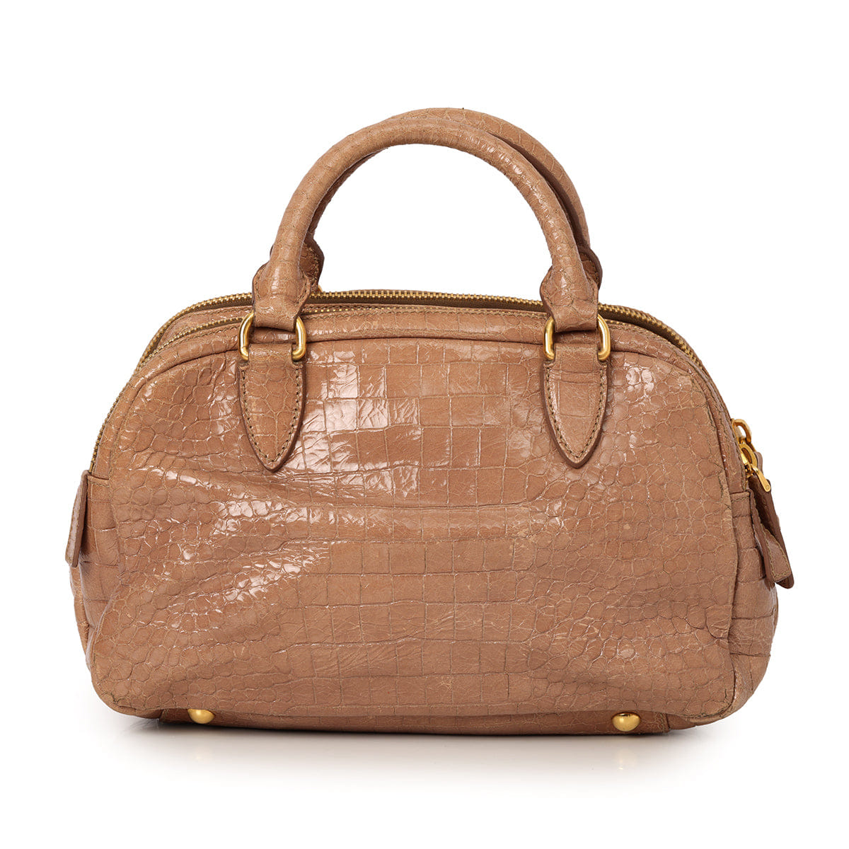 Miu Miu Calfskin Crocodile Embossed Leather Tan Shoulder Bag