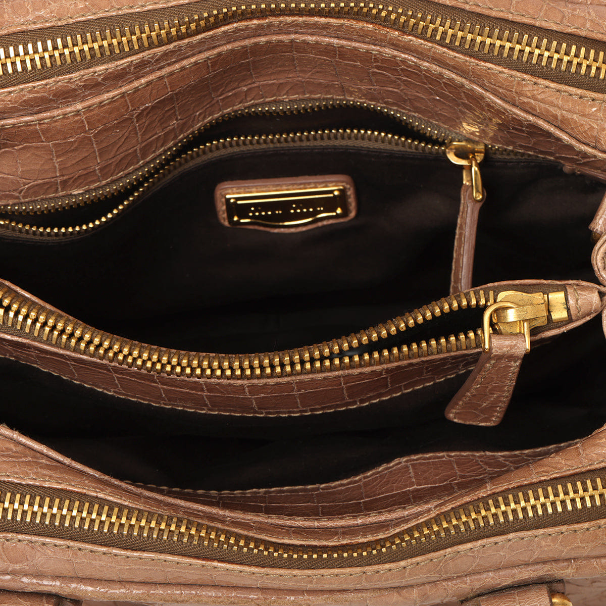 Miu Miu Calfskin Crocodile Embossed Leather Tan Shoulder Bag