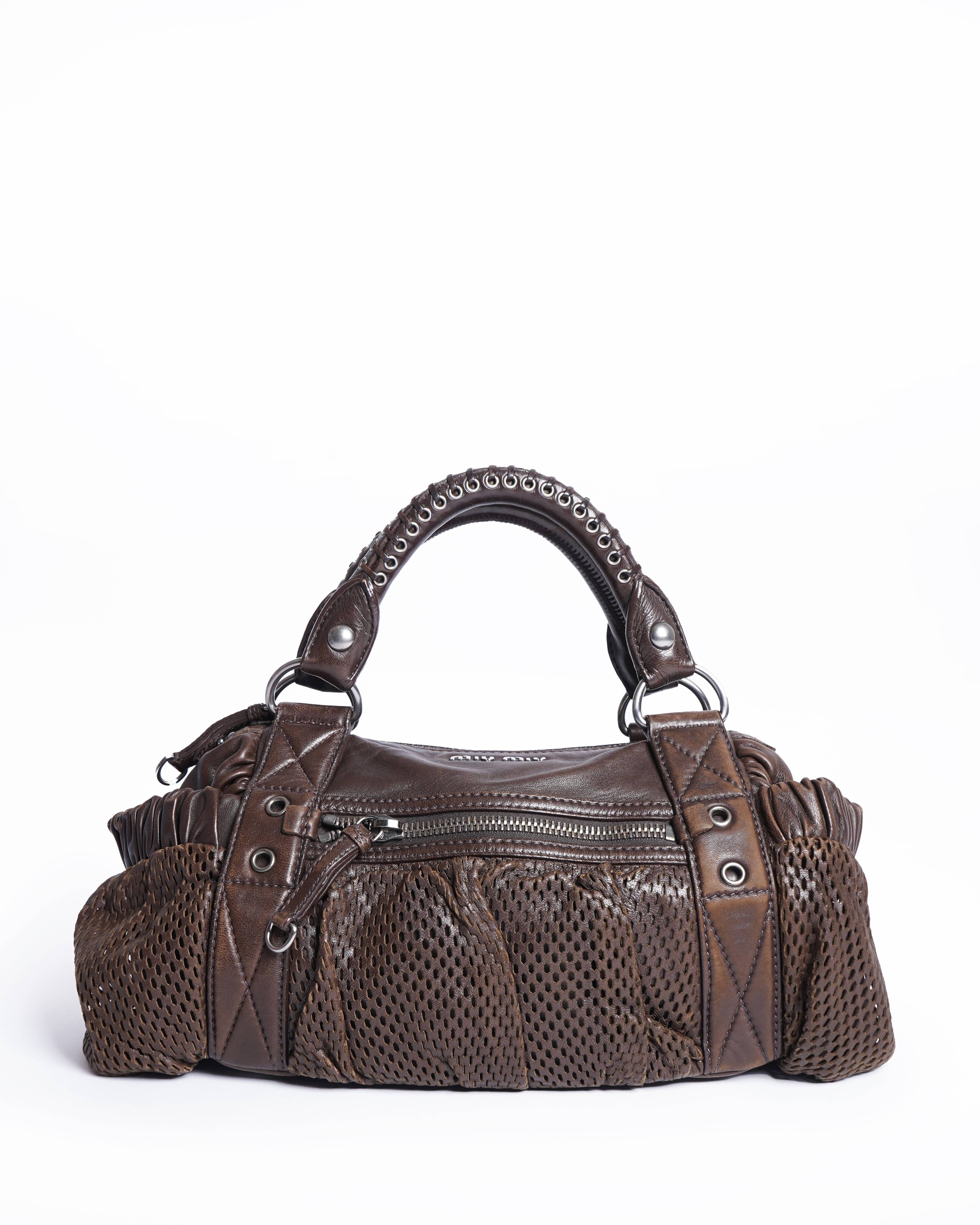 Miu miu shopper perforated brown shoulder bag