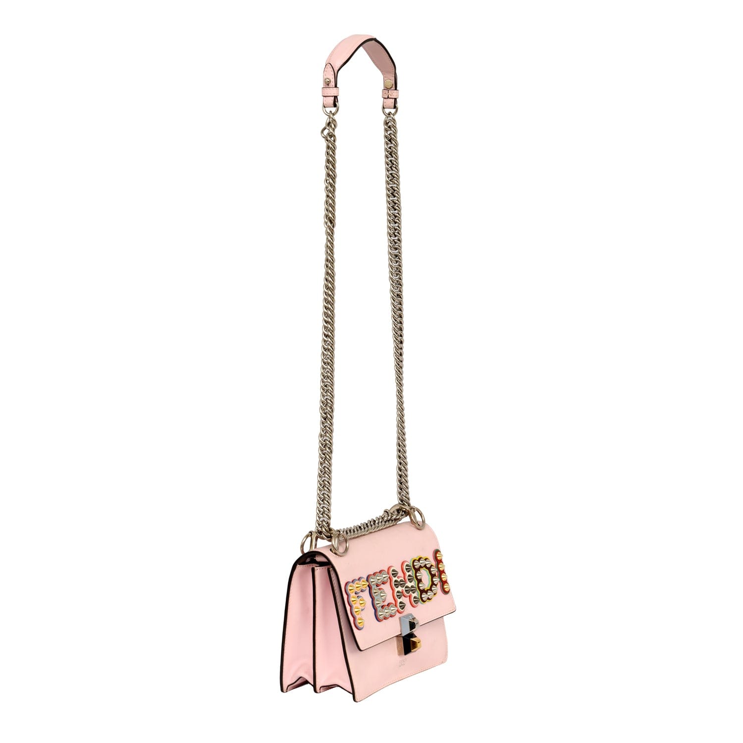 FENDI KAN STUDDED LOGO SHOULDER BAG