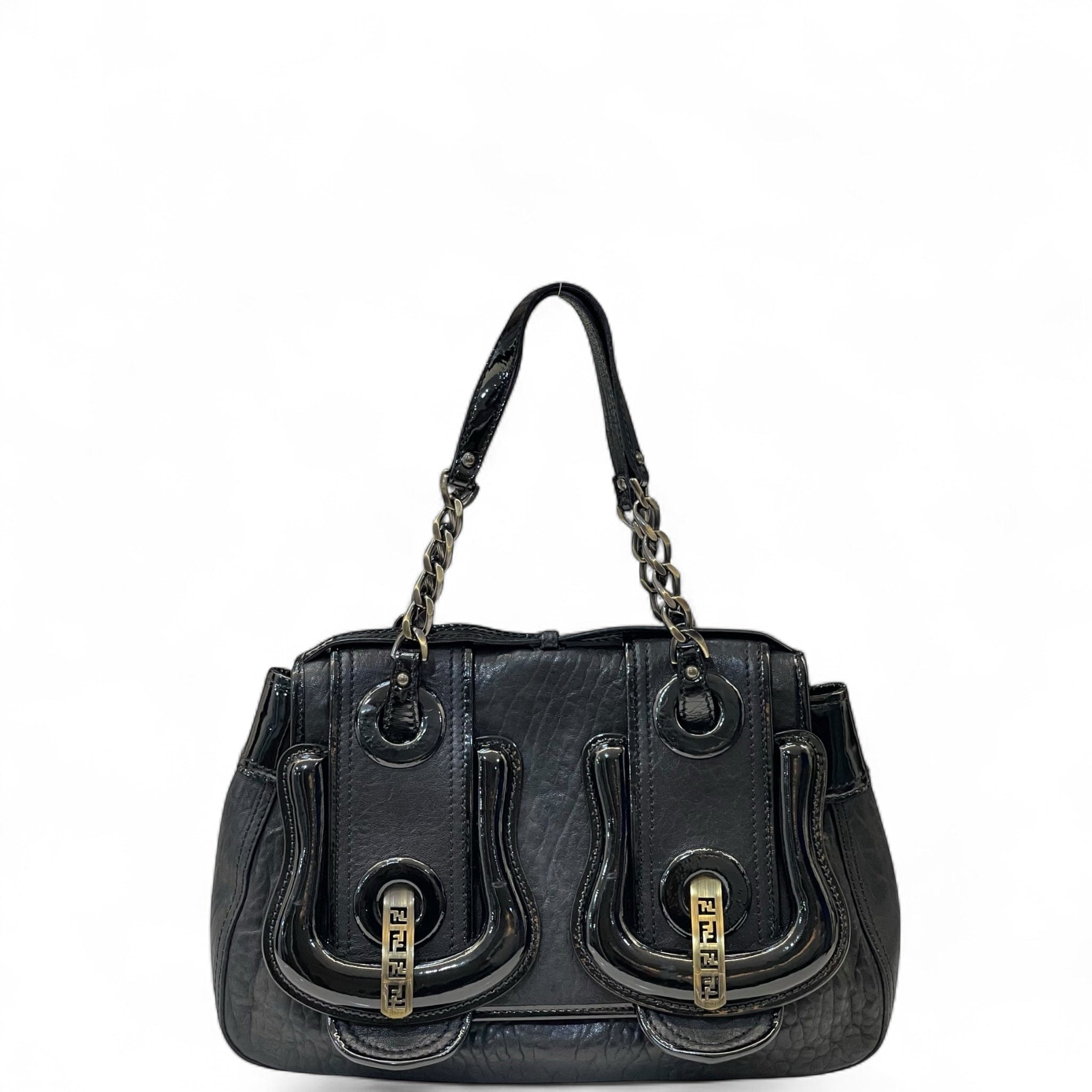 Fendi B Shoulder Bag Black Leather