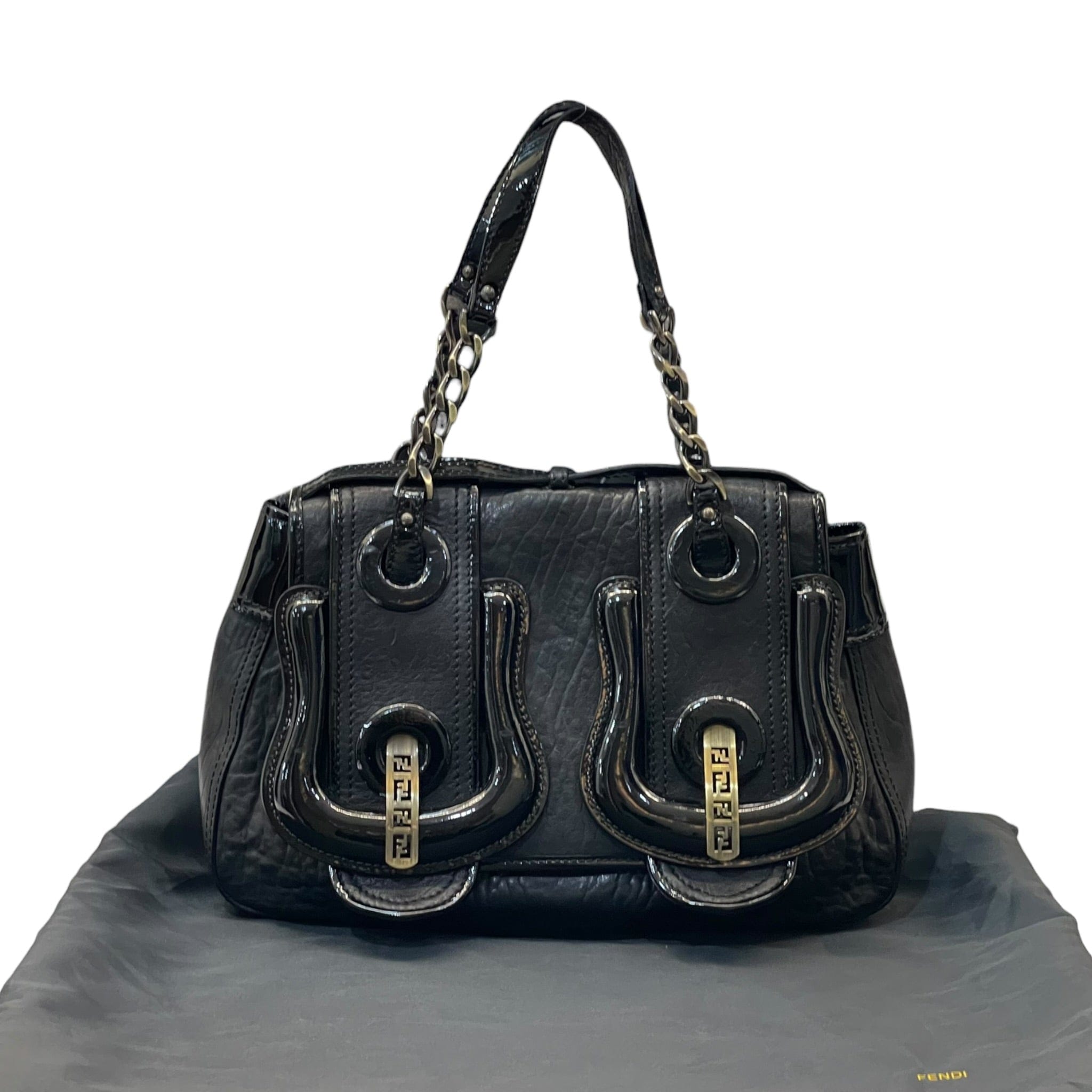 Fendi B Shoulder Bag Black Leather