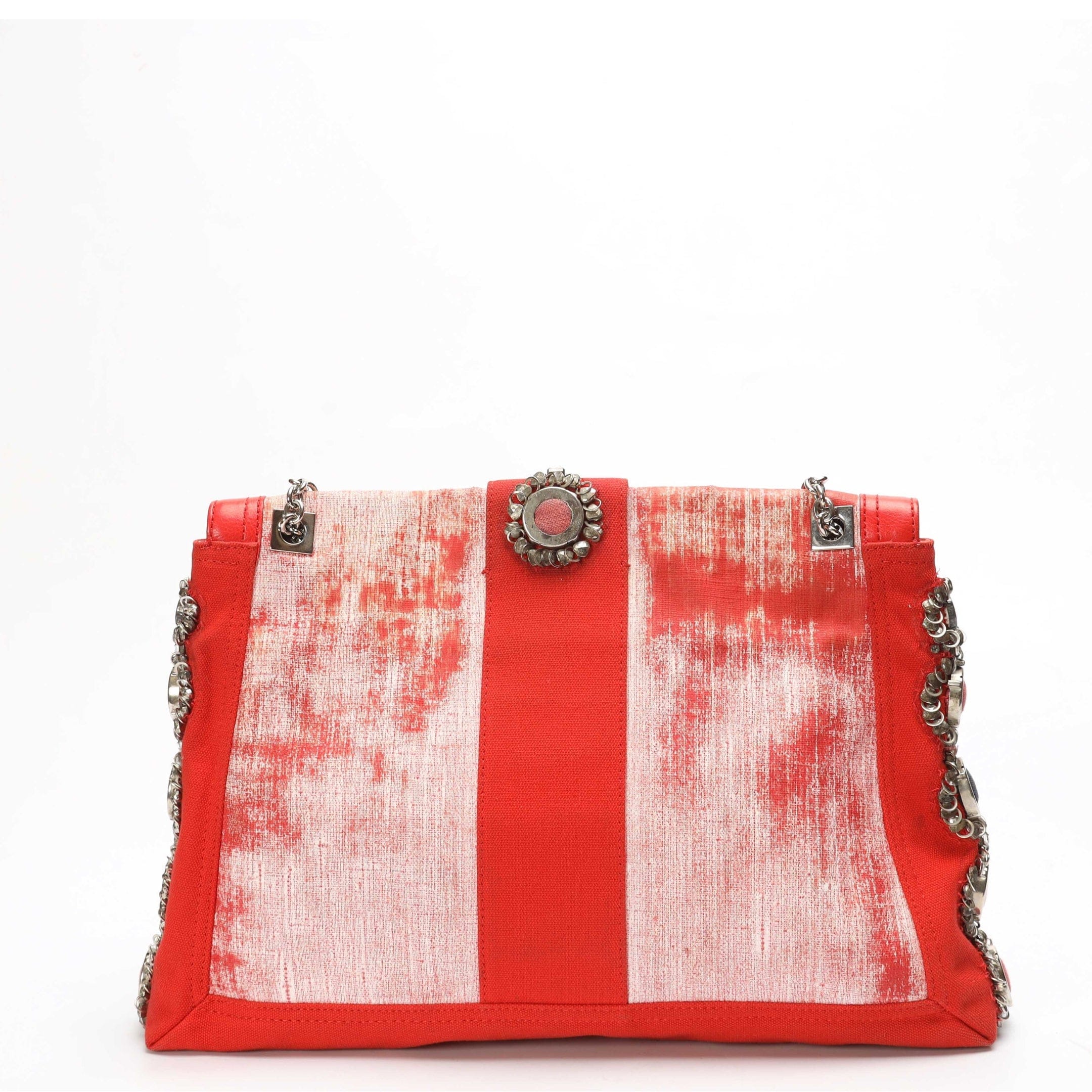 Fendi Red Maxi Baguette Embellished Shoulder Bag