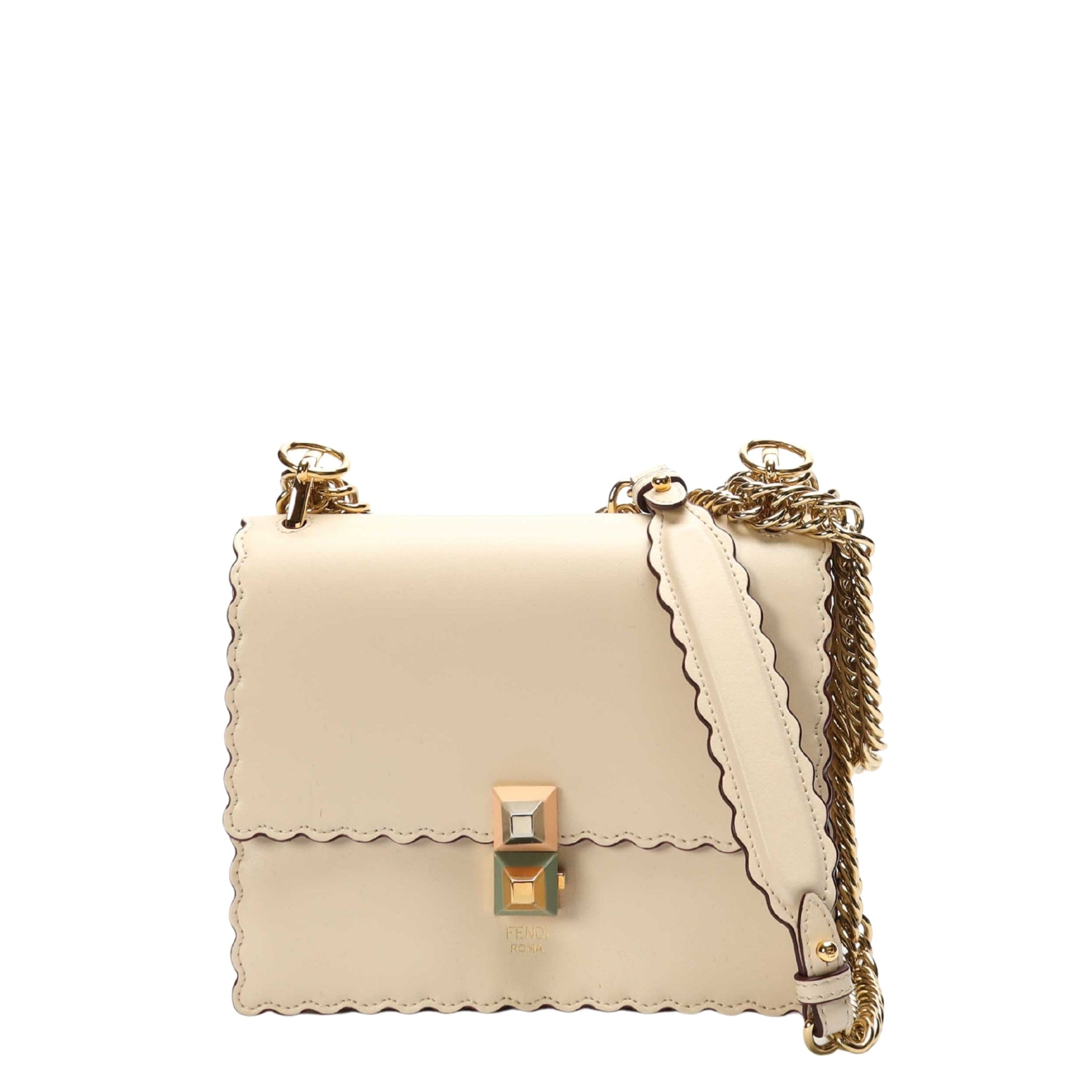 Fendi Ivory Small Scalloped Kan Shoulder Bag