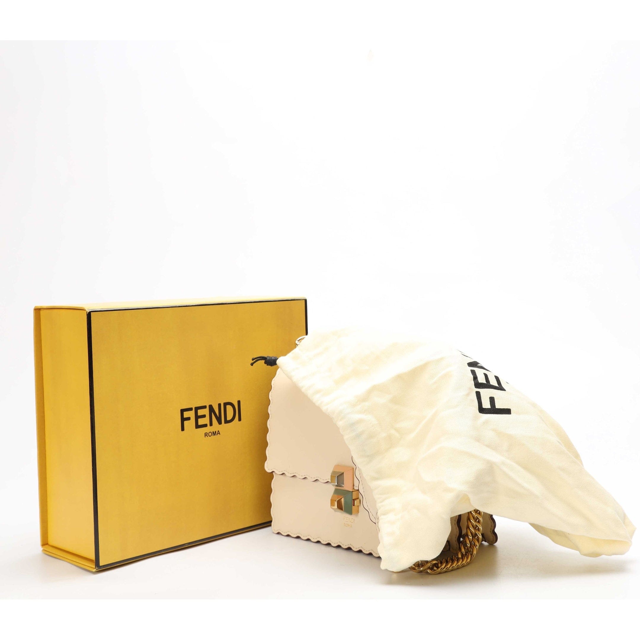 Fendi Ivory Small Scalloped Kan Shoulder Bag
