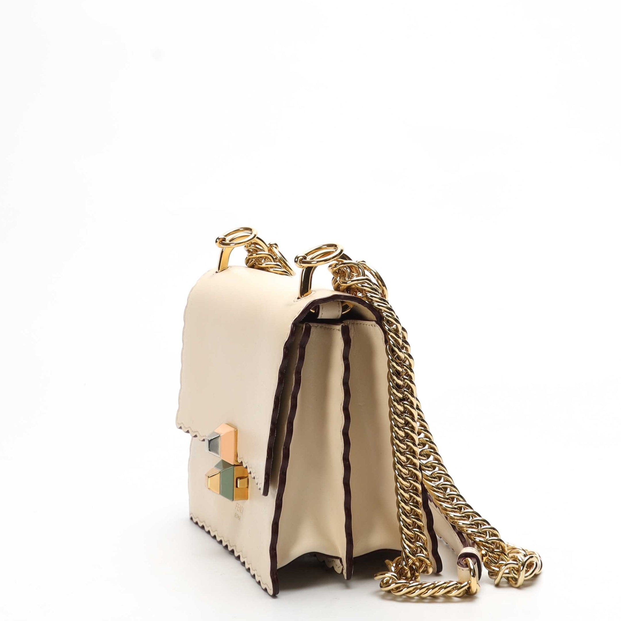 Fendi Ivory Small Scalloped Kan Shoulder Bag