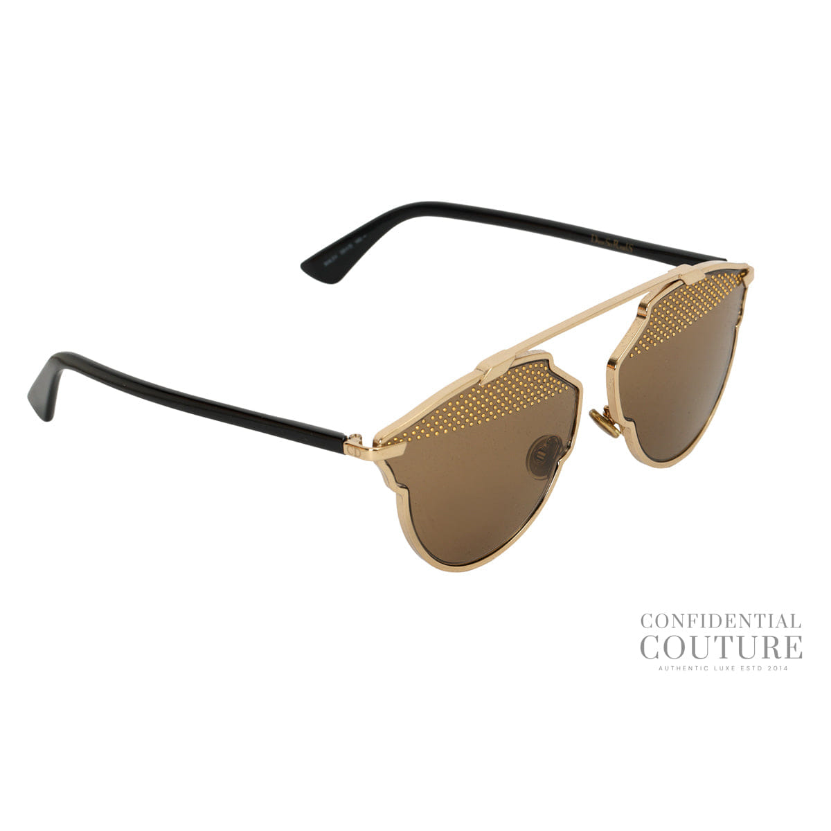 Christian Dior So Real Studded Aviator Sunglasses In Gold & Black