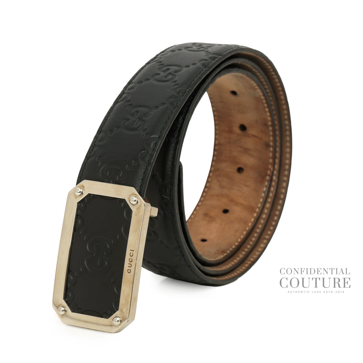 Gucci Black Guccissima Leather Square Buckle Belt - 95/38
