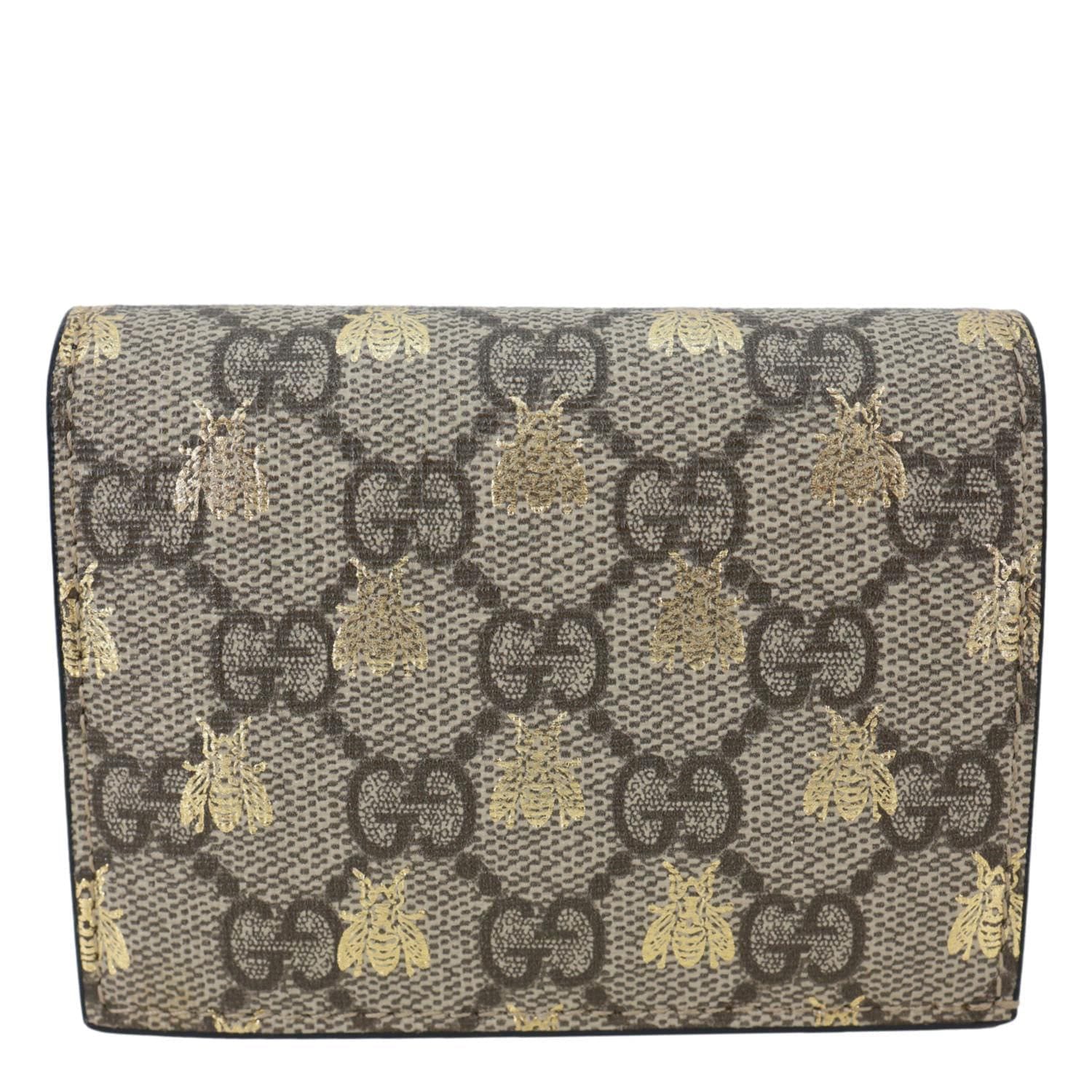 GUCCI GG Supreme Bee Print Canvas Wallet Card Case Beige 503757