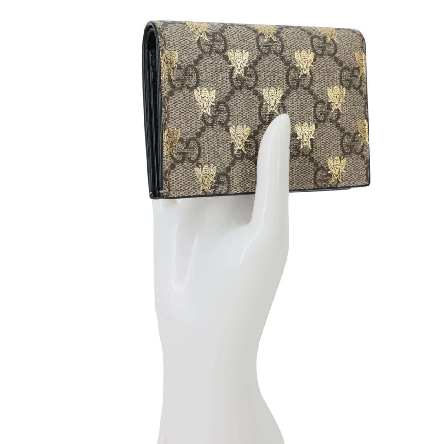GUCCI GG Supreme Bee Print Canvas Wallet Card Case Beige 503757