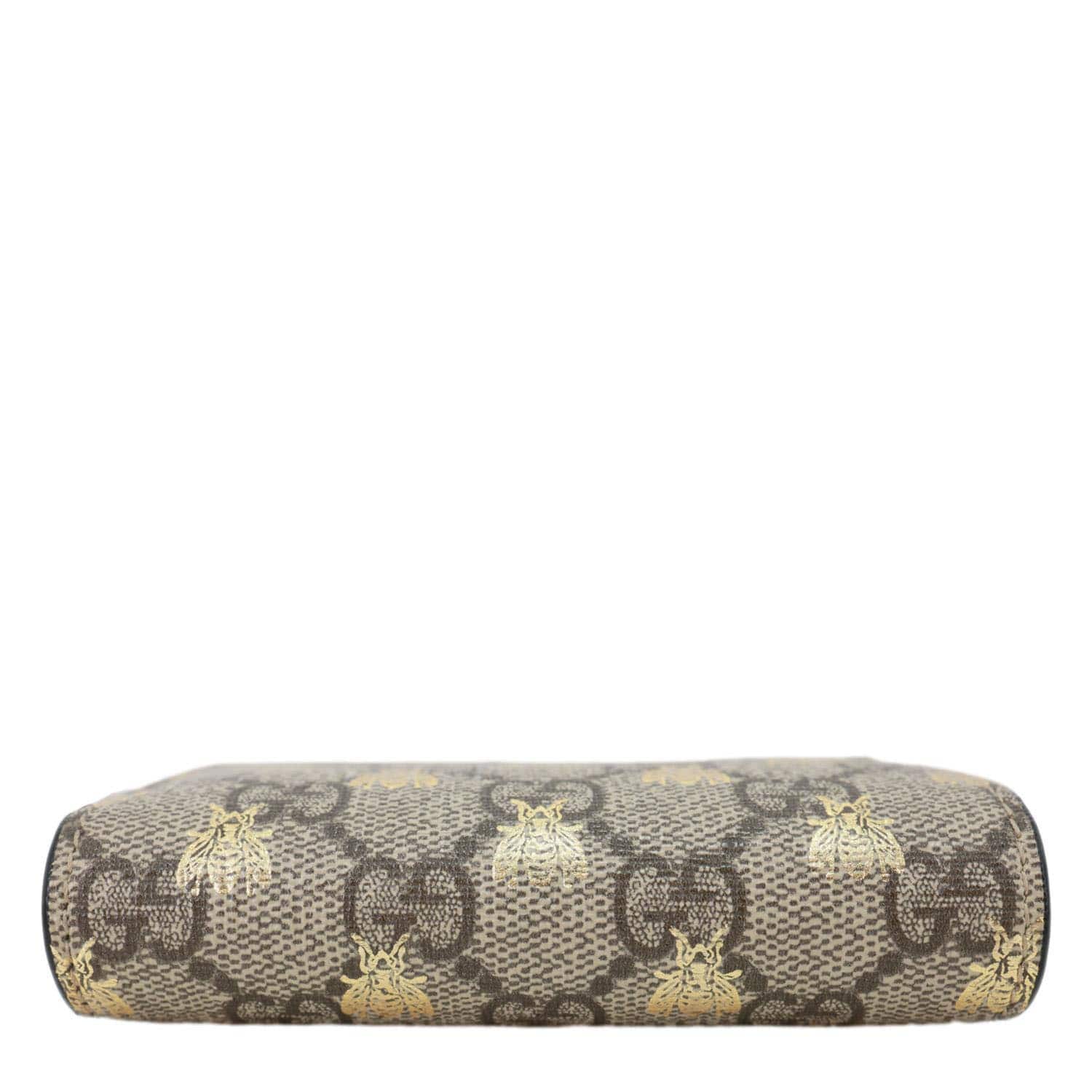 GUCCI GG Supreme Bee Print Canvas Wallet Card Case Beige 503757