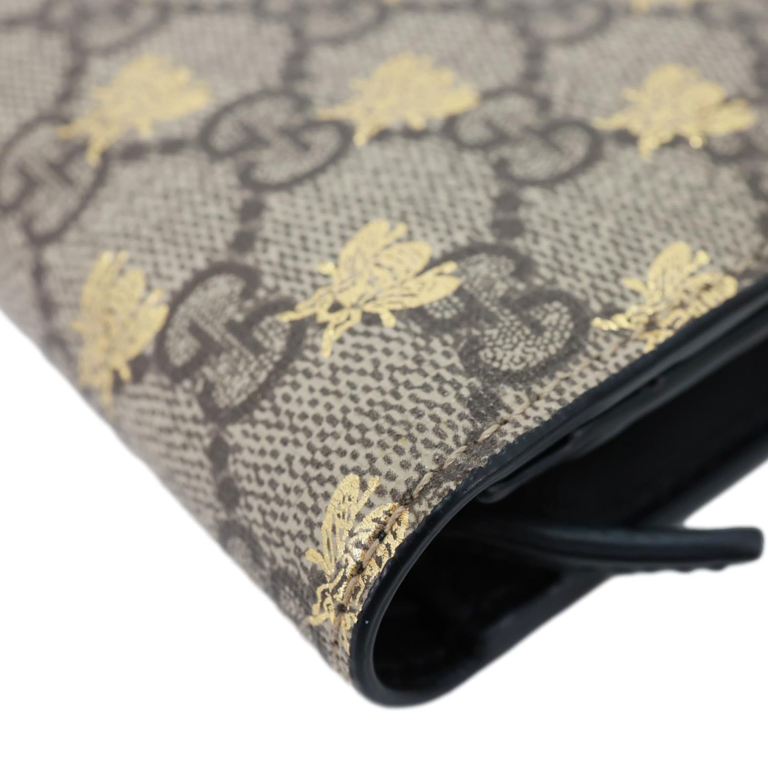 GUCCI GG Supreme Bee Print Canvas Wallet Card Case Beige 503757