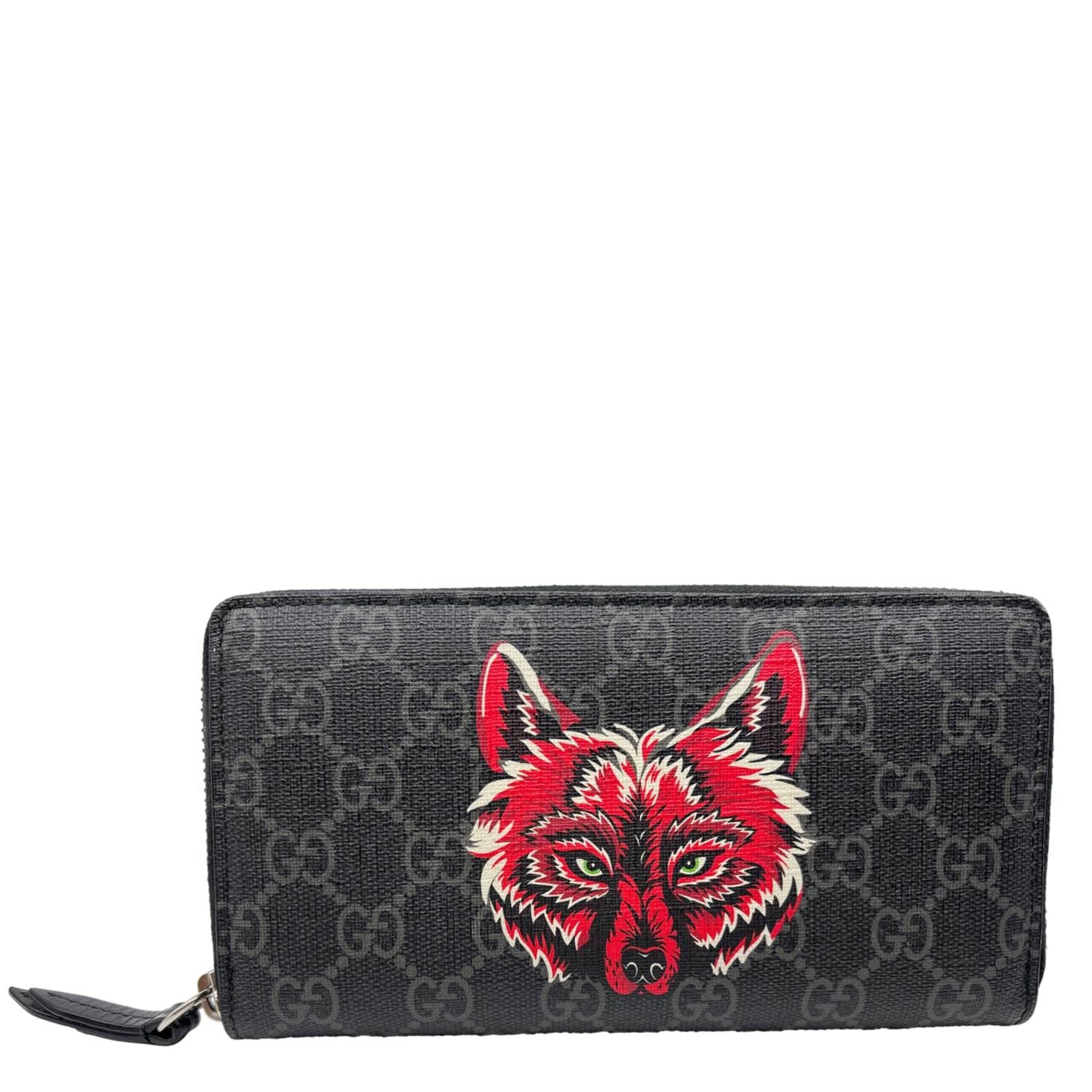 GUCCI GG Supreme Canvas Wolf Print Wallet Black 451273