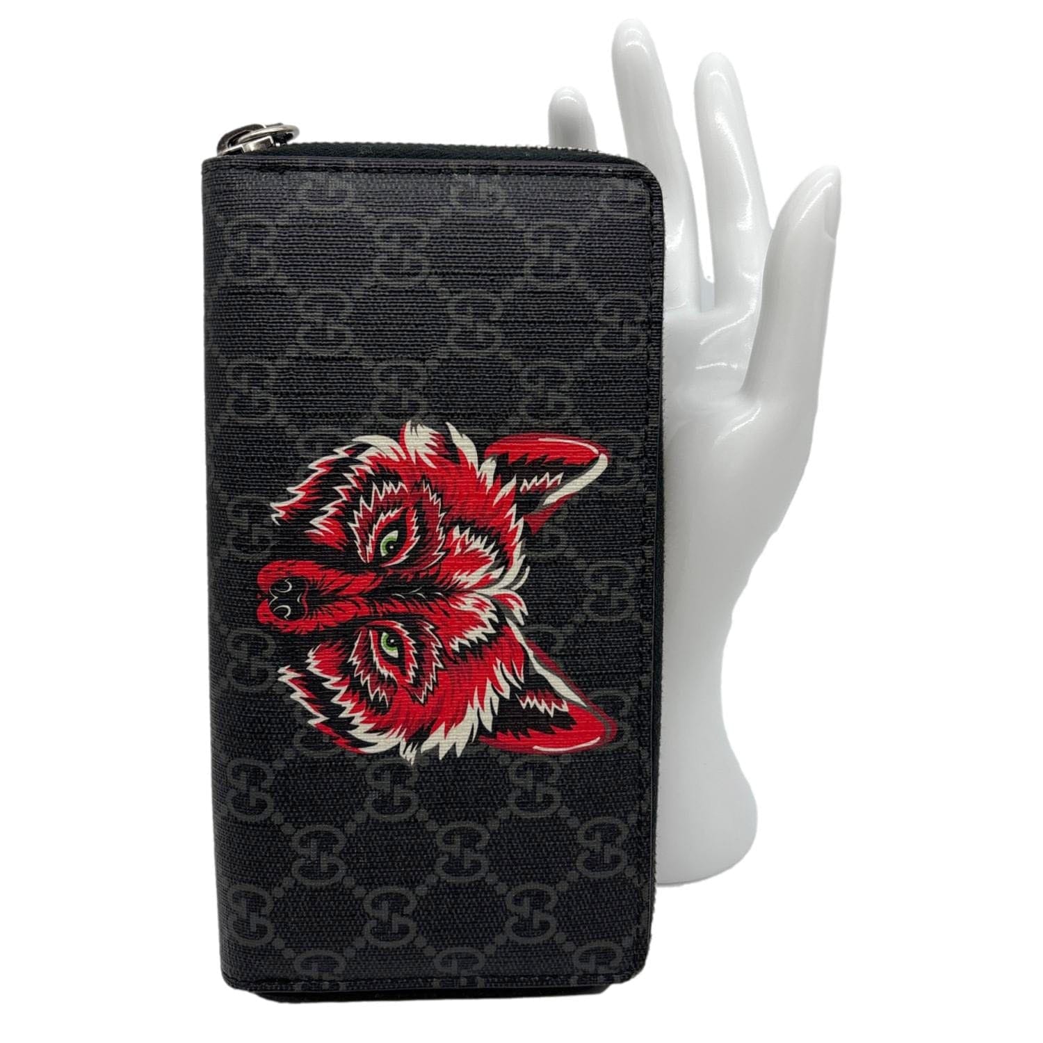 GUCCI GG Supreme Canvas Wolf Print Wallet Black 451273