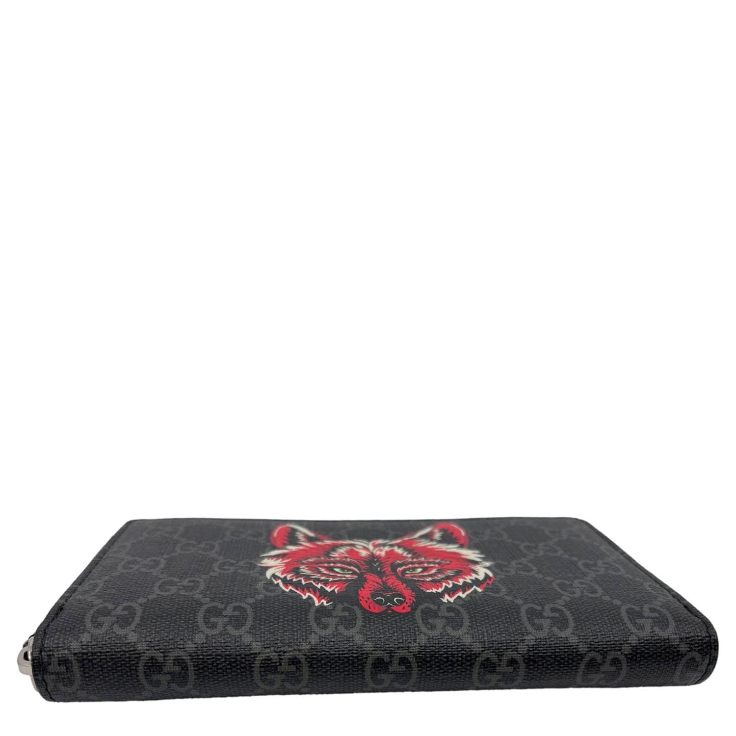 GUCCI GG Supreme Canvas Wolf Print Wallet Black 451273