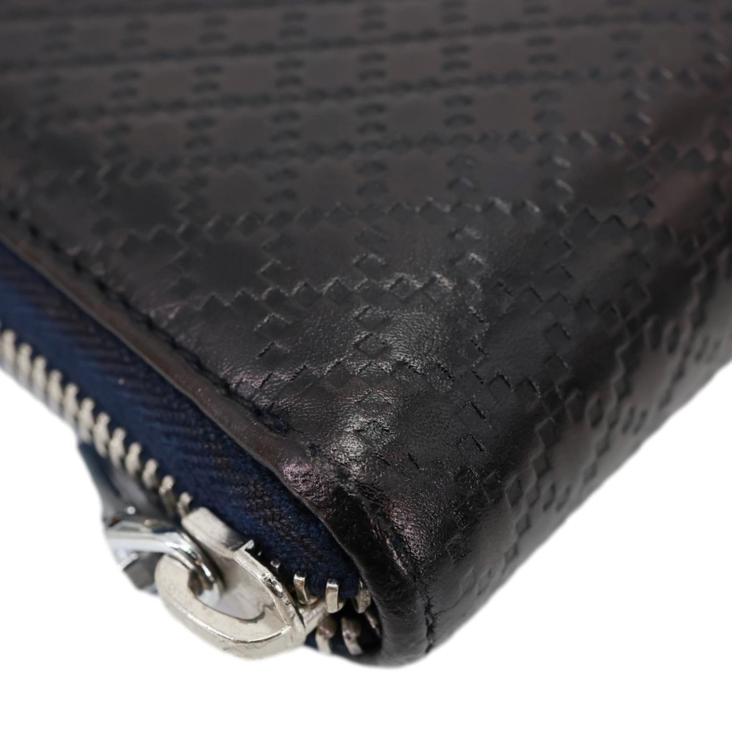 GUCCI Diamante Leather Long Wallet Navy Blue 307990