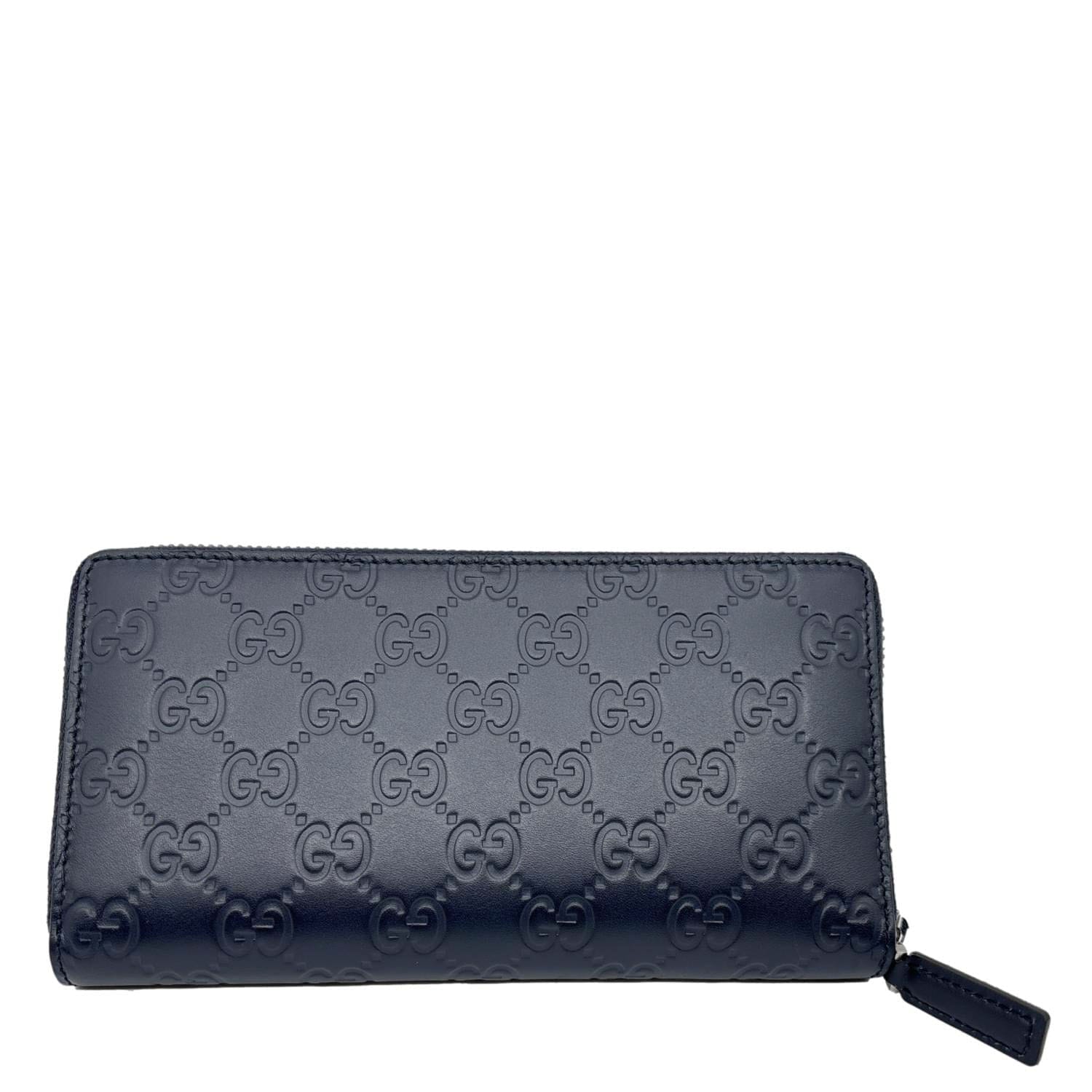 GUCCI GG Leather Zip Around Wallet Navy Blue 307987